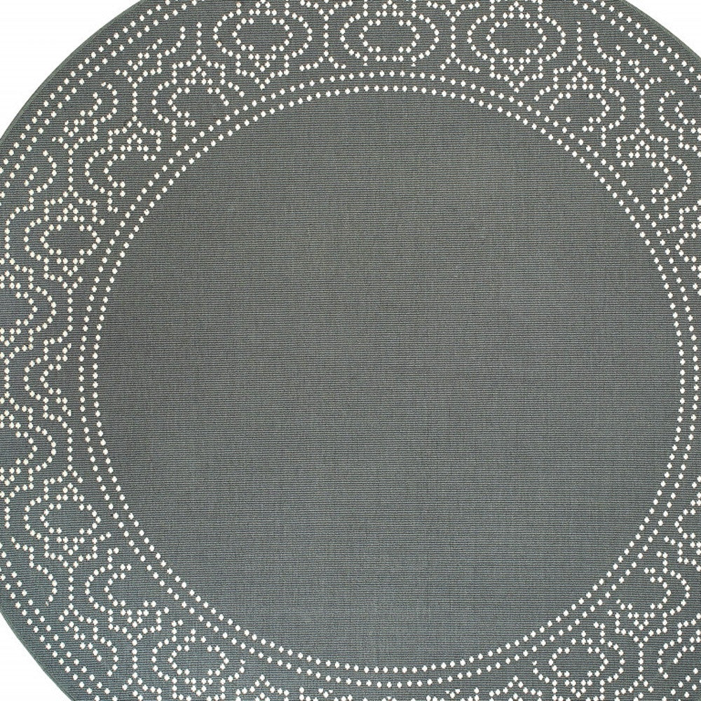 8' x 8' Gray and Ivory Round Stain Resistant Indoor Outdoor Area Rug