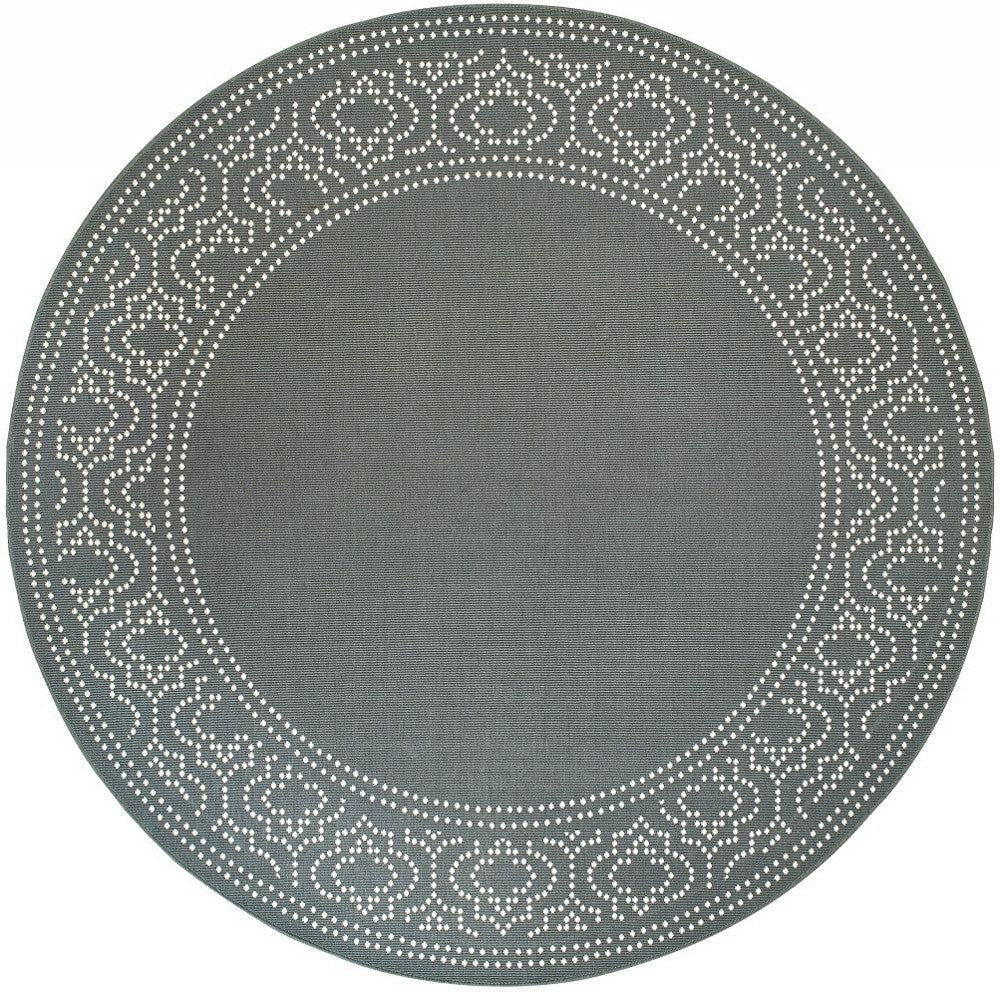 8' x 8' Gray and Ivory Round Stain Resistant Indoor Outdoor Area Rug