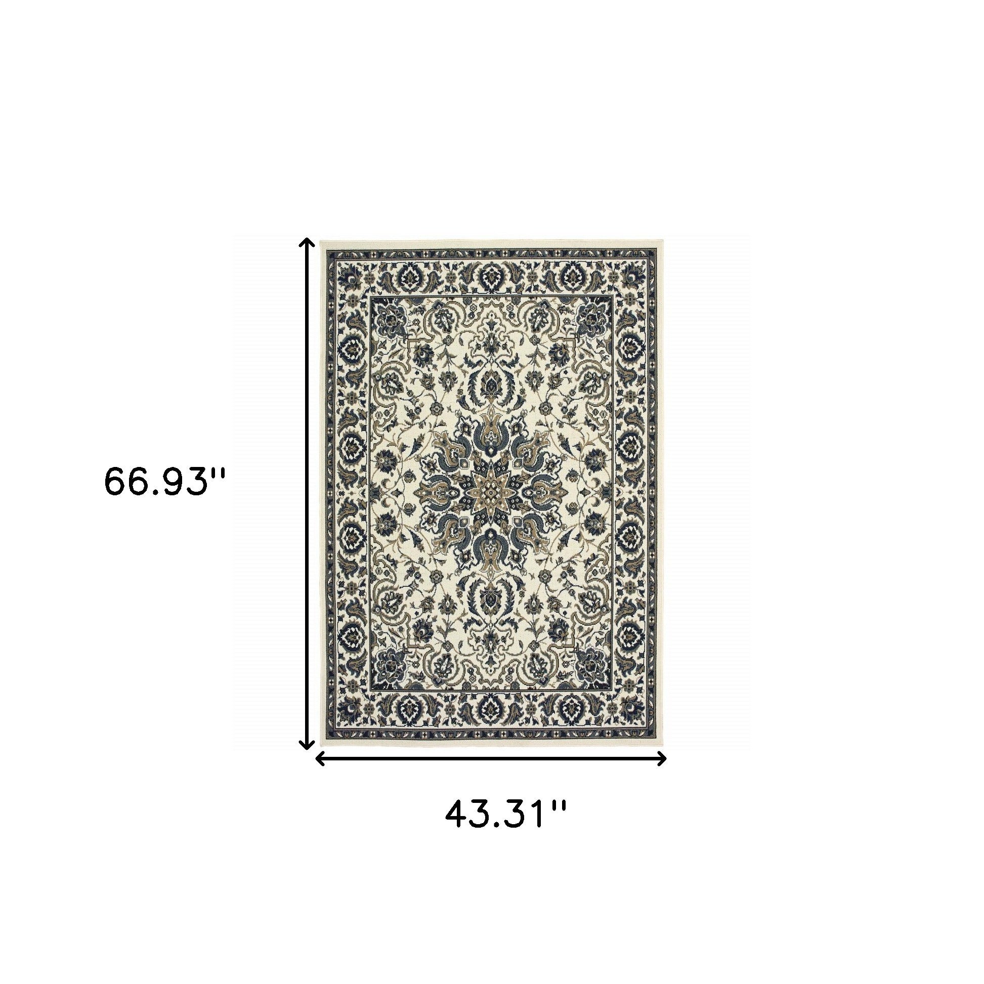 4' x 6' Ivory and Blue Oriental Stain Resistant Indoor Outdoor Area Rug