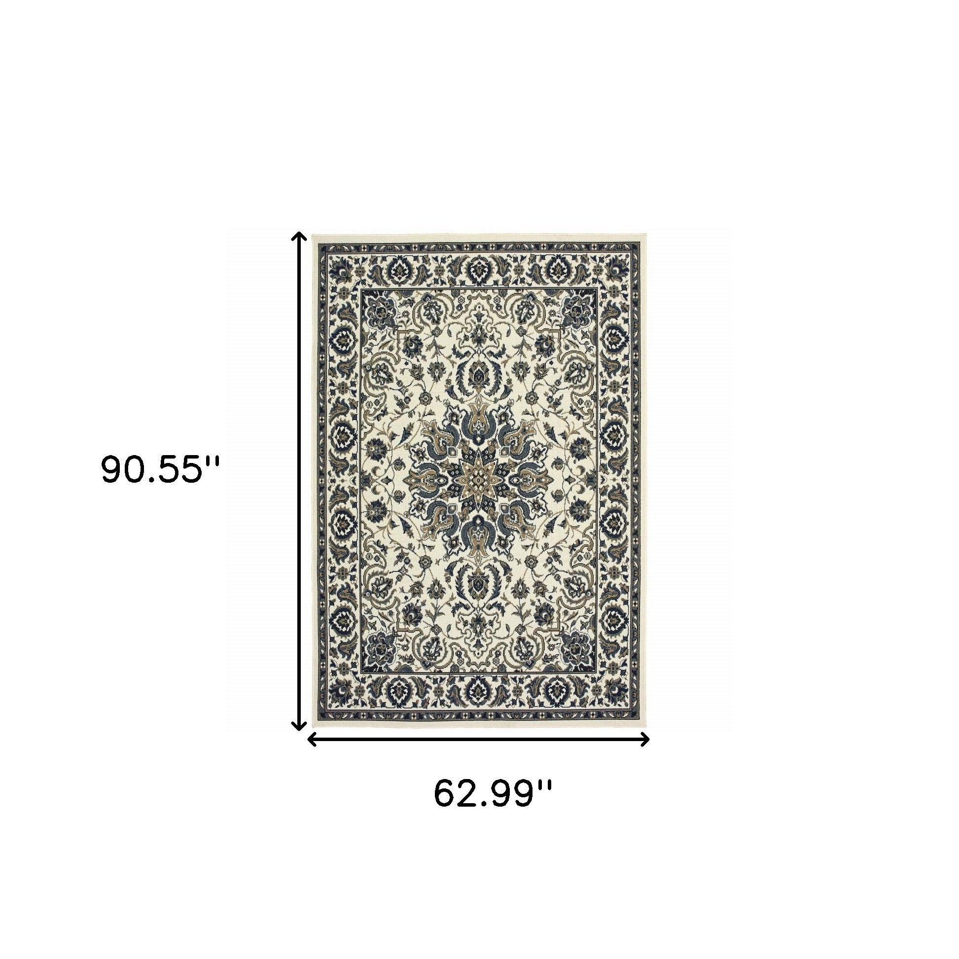 5' x 8' Ivory and Blue Oriental Stain Resistant Indoor Outdoor Area Rug