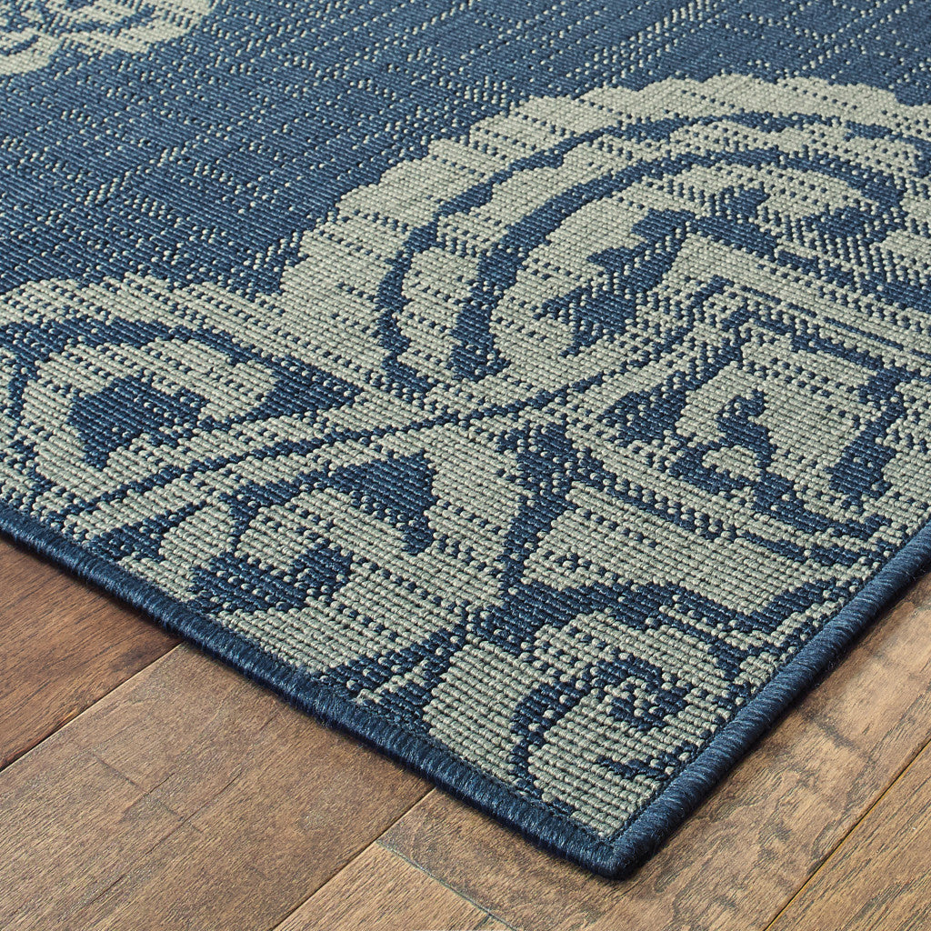 2' X 4' Blue Oriental Stain Resistant Indoor Outdoor Area Rug