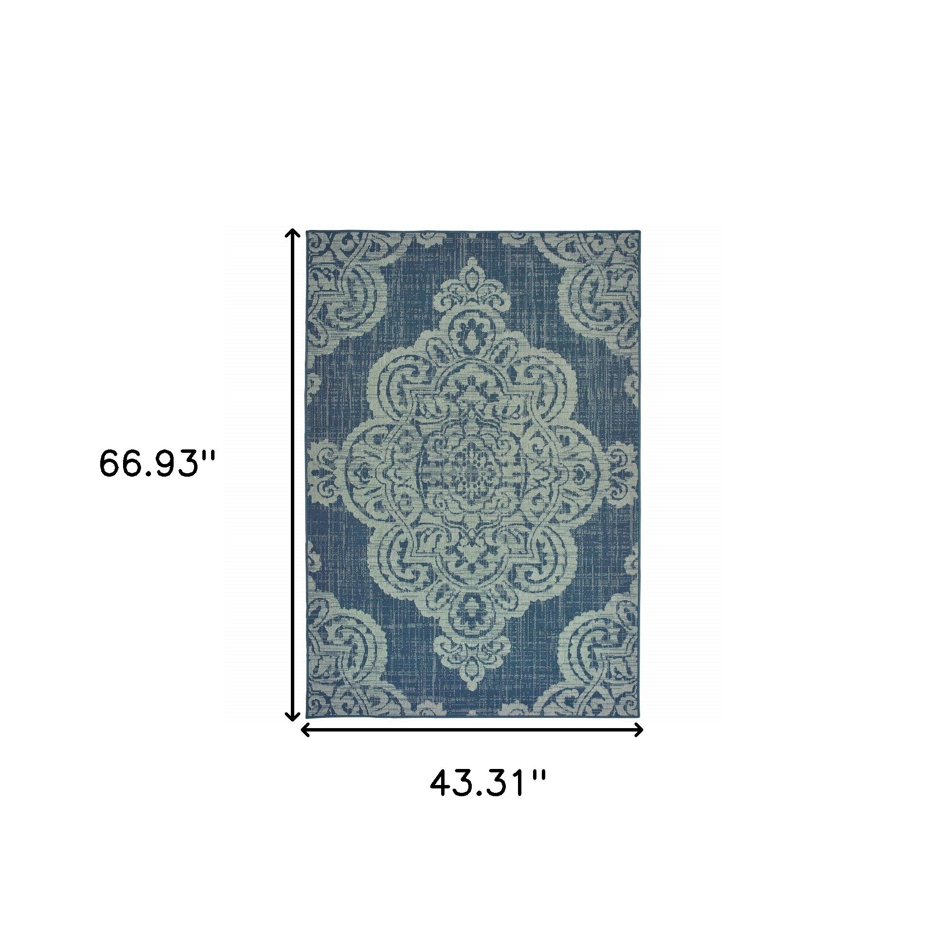 4' x 6' Blue Oriental Stain Resistant Indoor Outdoor Area Rug