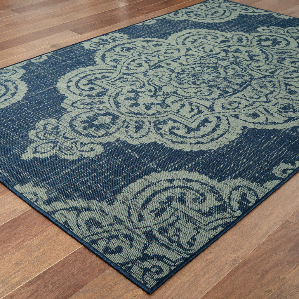 8' x 11' Blue Oriental Stain Resistant Indoor Outdoor Area Rug