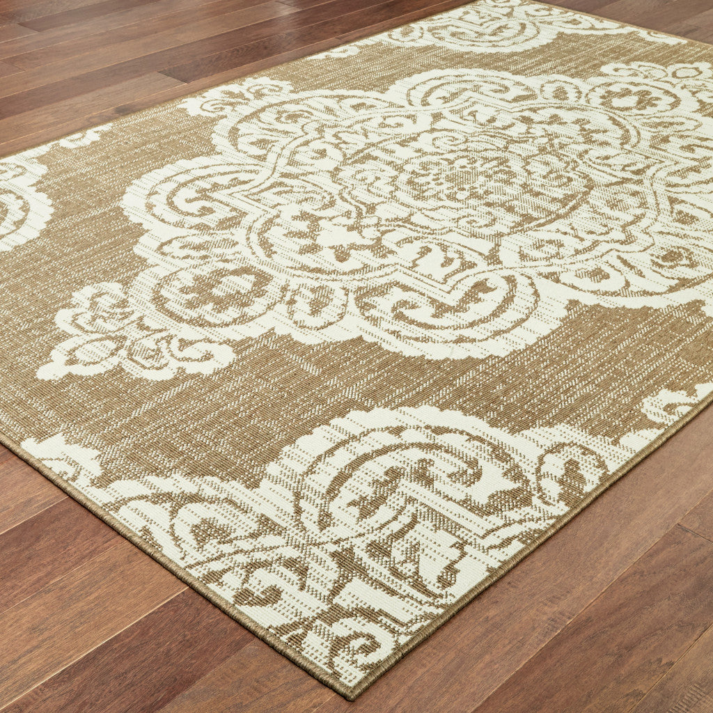 2' X 4' Tan Oriental Stain Resistant Indoor Outdoor Area Rug