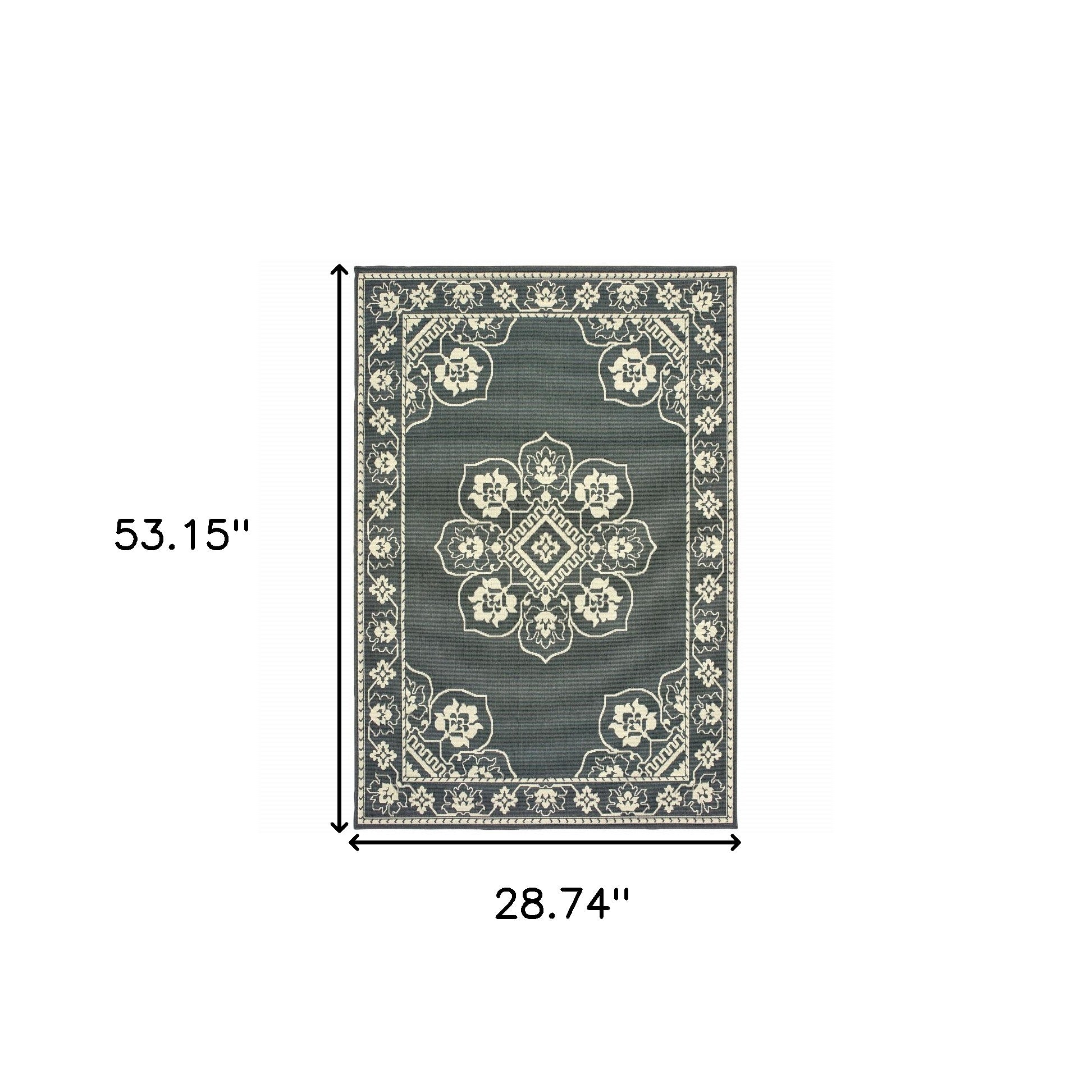 2' X 4' Gray and Ivory Oriental Stain Resistant Indoor Outdoor Area Rug