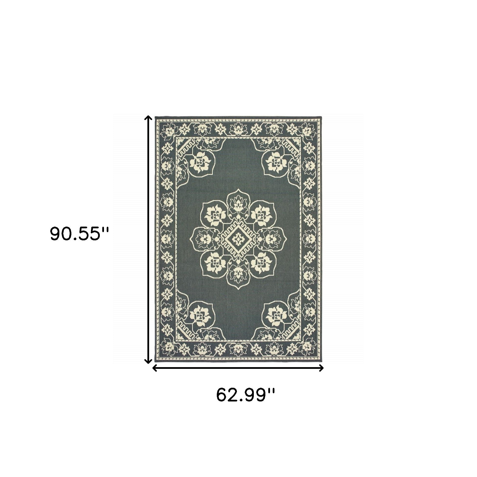 5' x 8' Gray and Ivory Oriental Stain Resistant Indoor Outdoor Area Rug