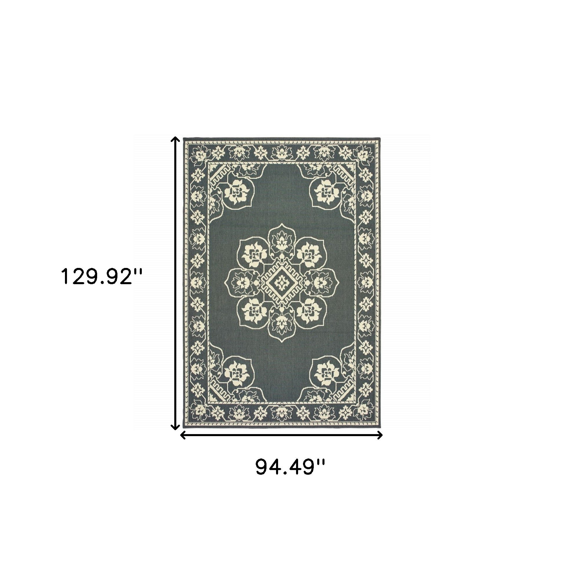 8' x 11' Gray and Ivory Oriental Stain Resistant Indoor Outdoor Area Rug