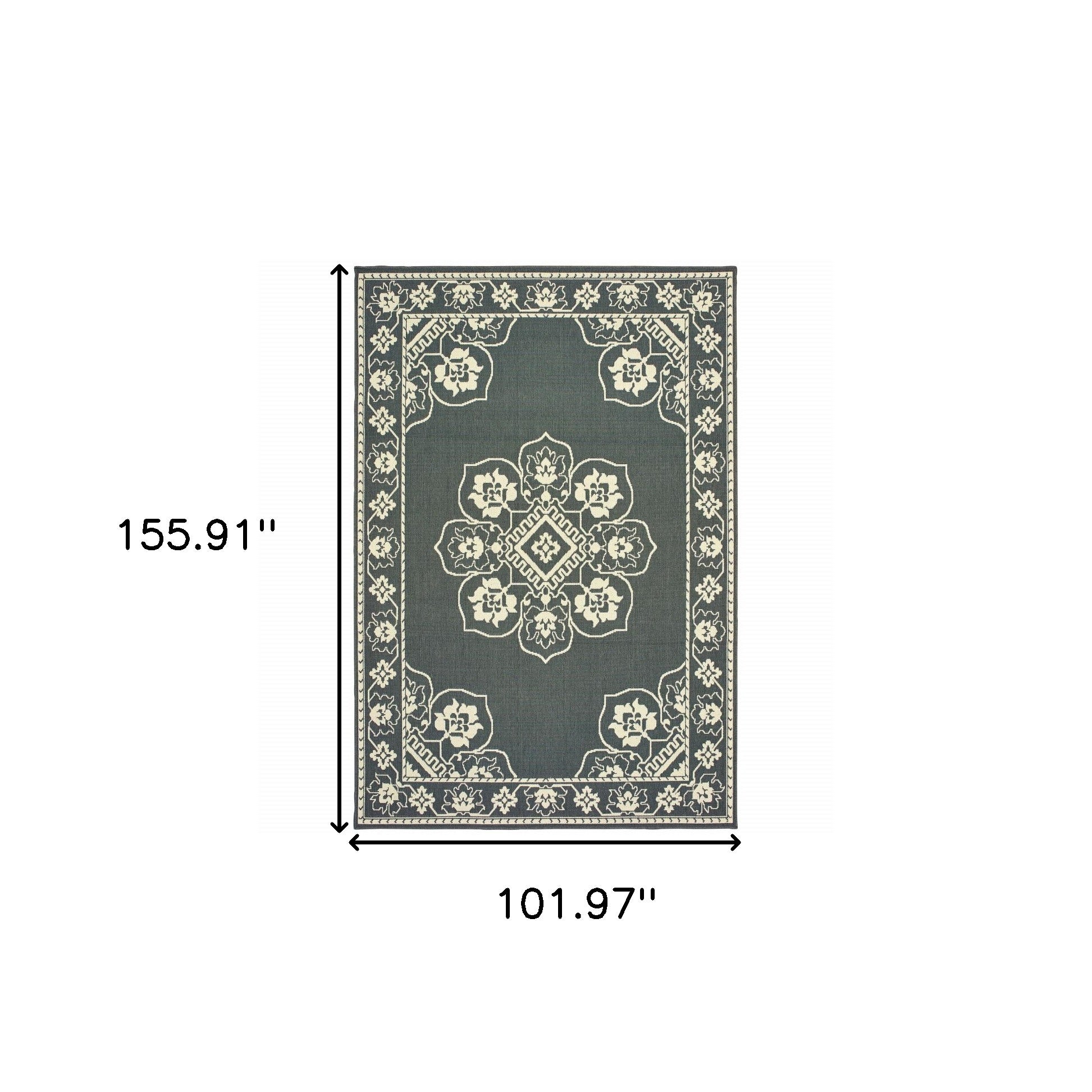 9' X 13' Gray and Ivory Oriental Stain Resistant Indoor Outdoor Area Rug