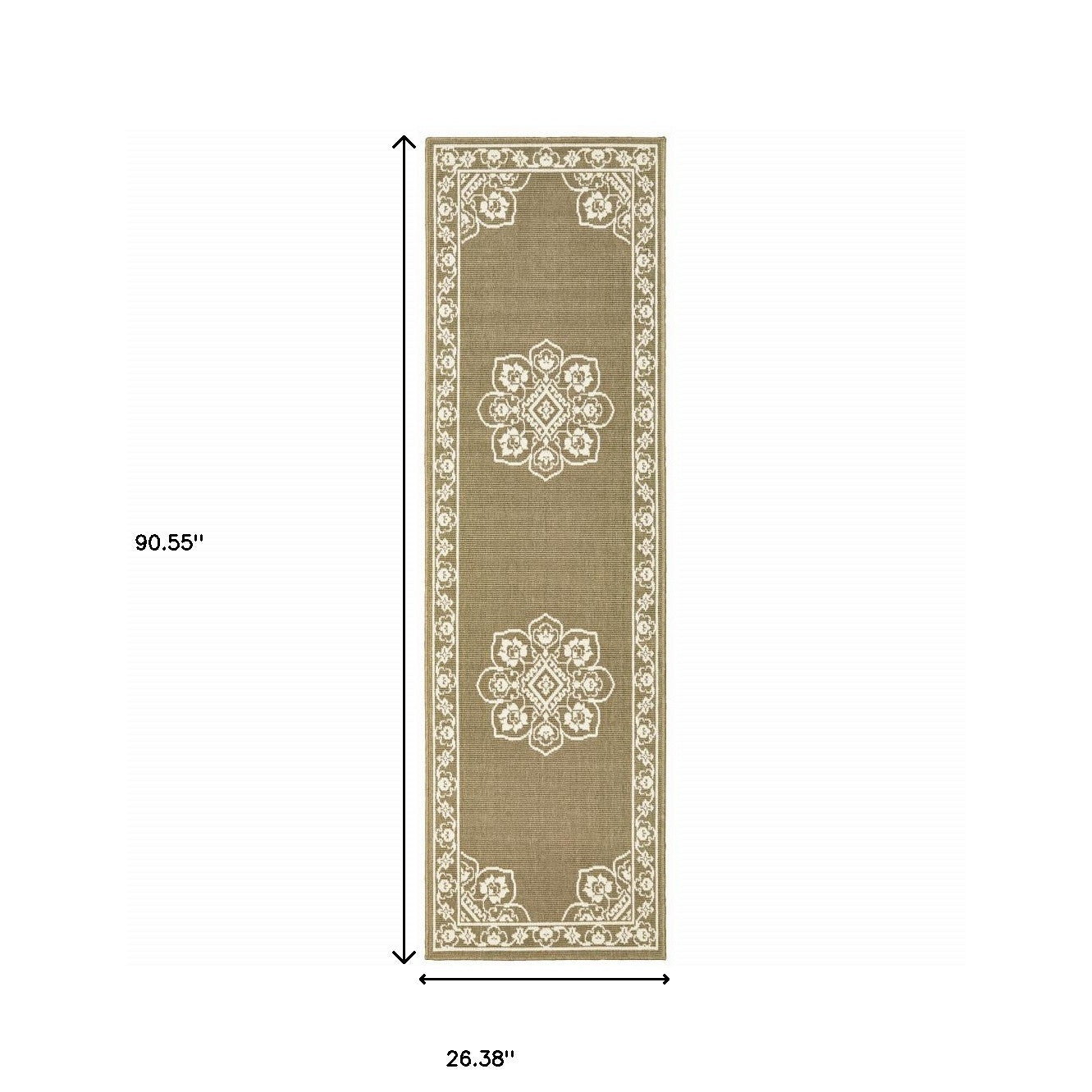 2' X 8' Tan Oriental Stain Resistant Indoor Outdoor Area Rug