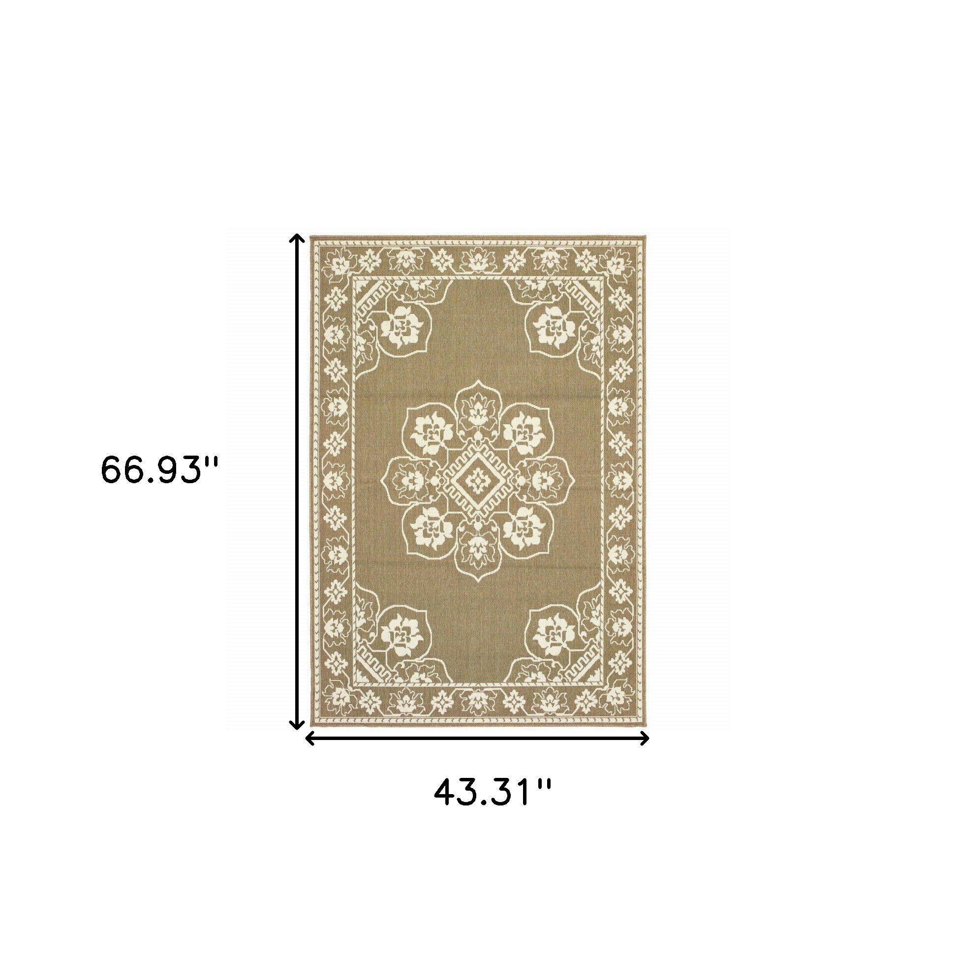 4' x 6' Tan Oriental Stain Resistant Indoor Outdoor Area Rug