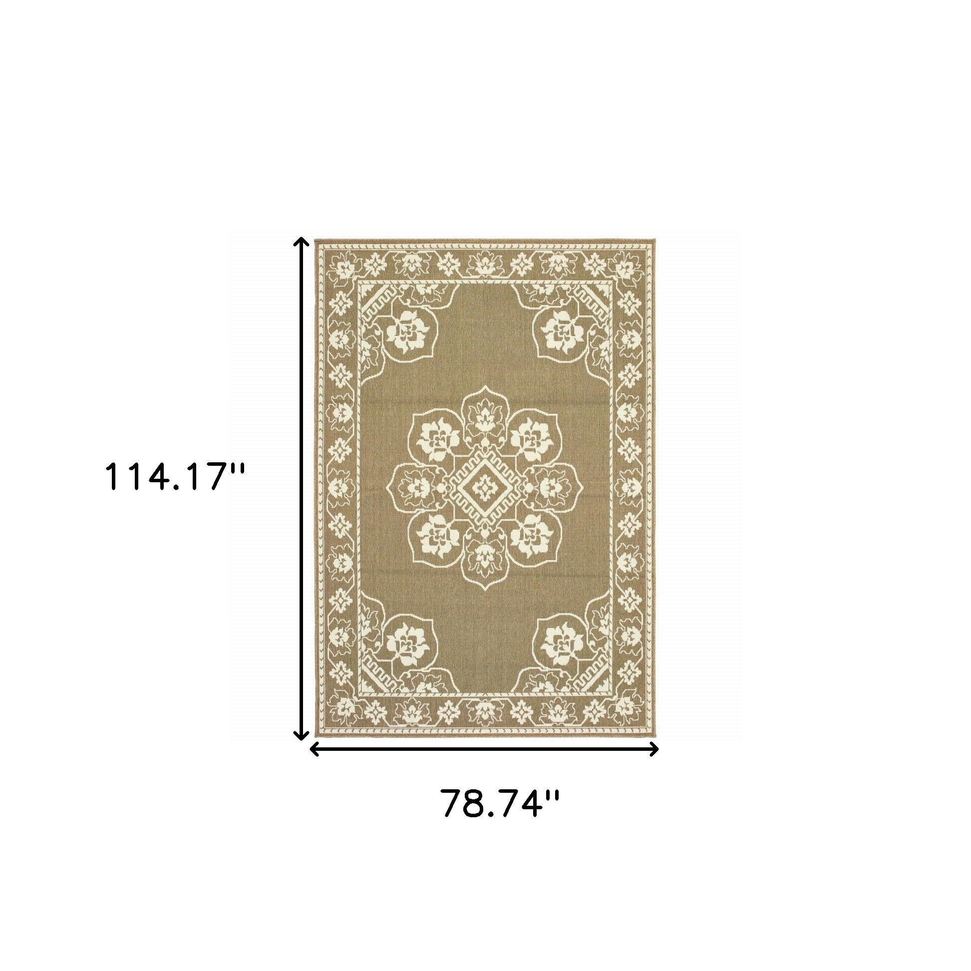 7' x 10' Tan Oriental Stain Resistant Indoor Outdoor Area Rug