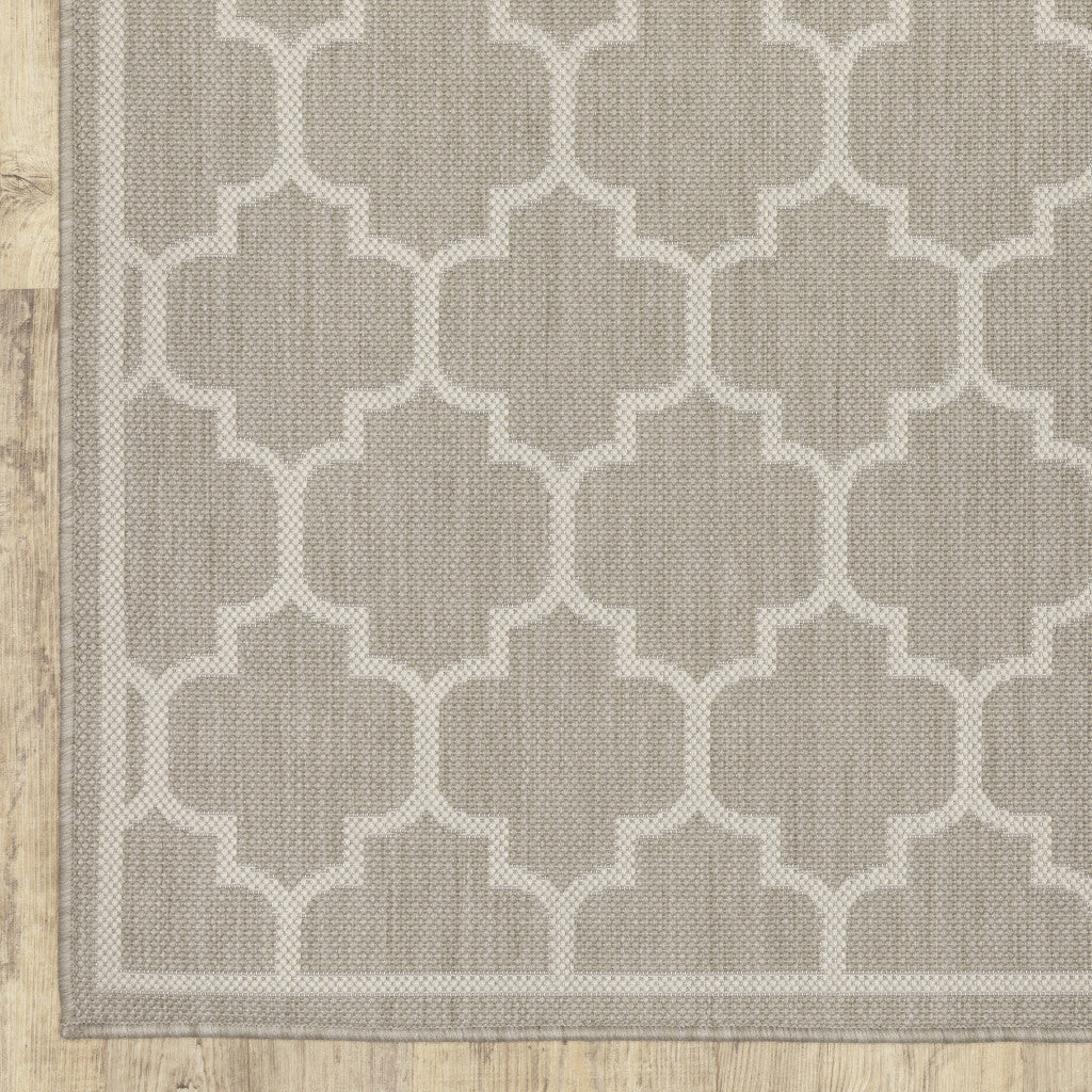 8' x 10' Gray and Ivory Geometric Stain Resistant Indoor Outdoor Area Rug