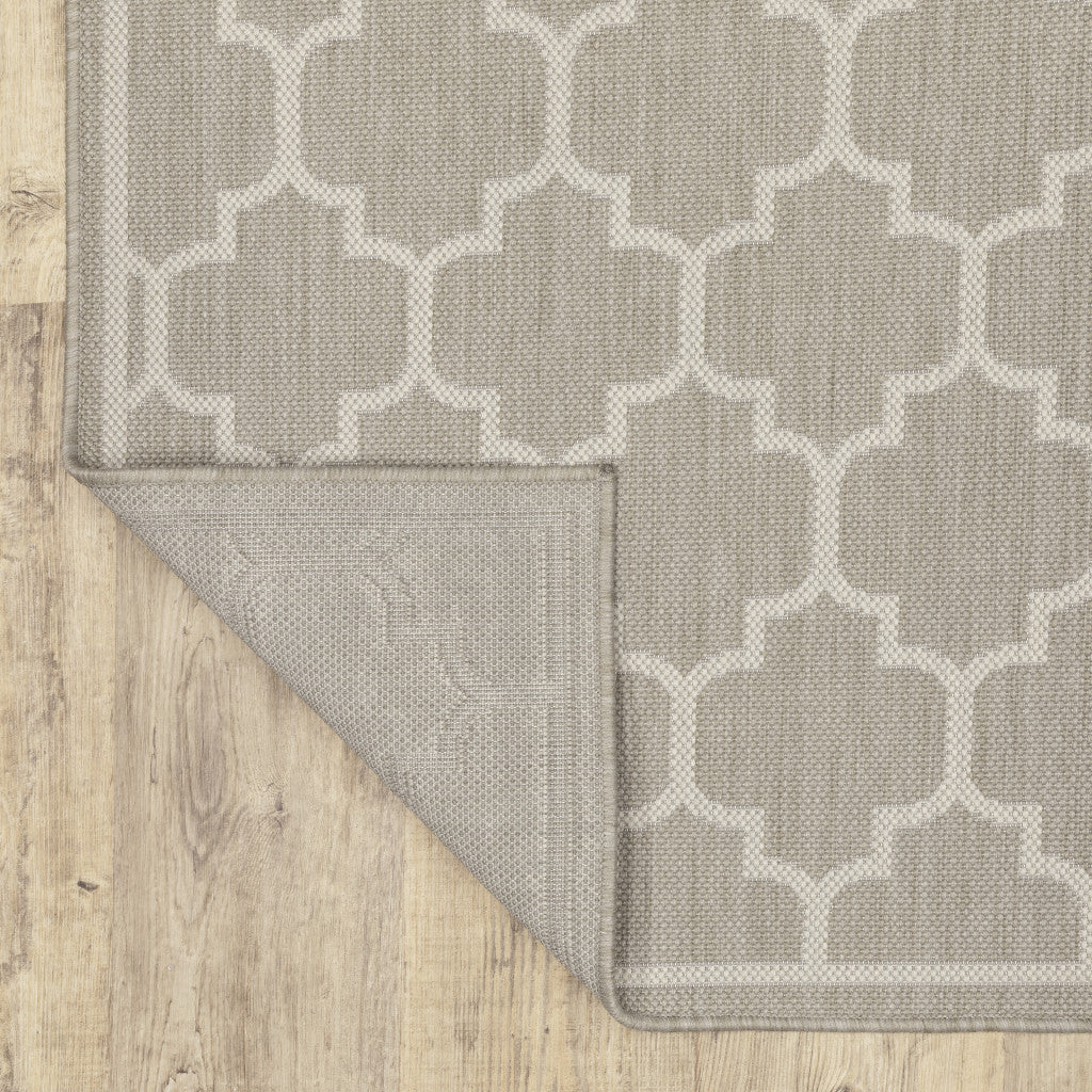 10' x 13' Gray and Ivory Geometric Stain Resistant Indoor Outdoor Area Rug