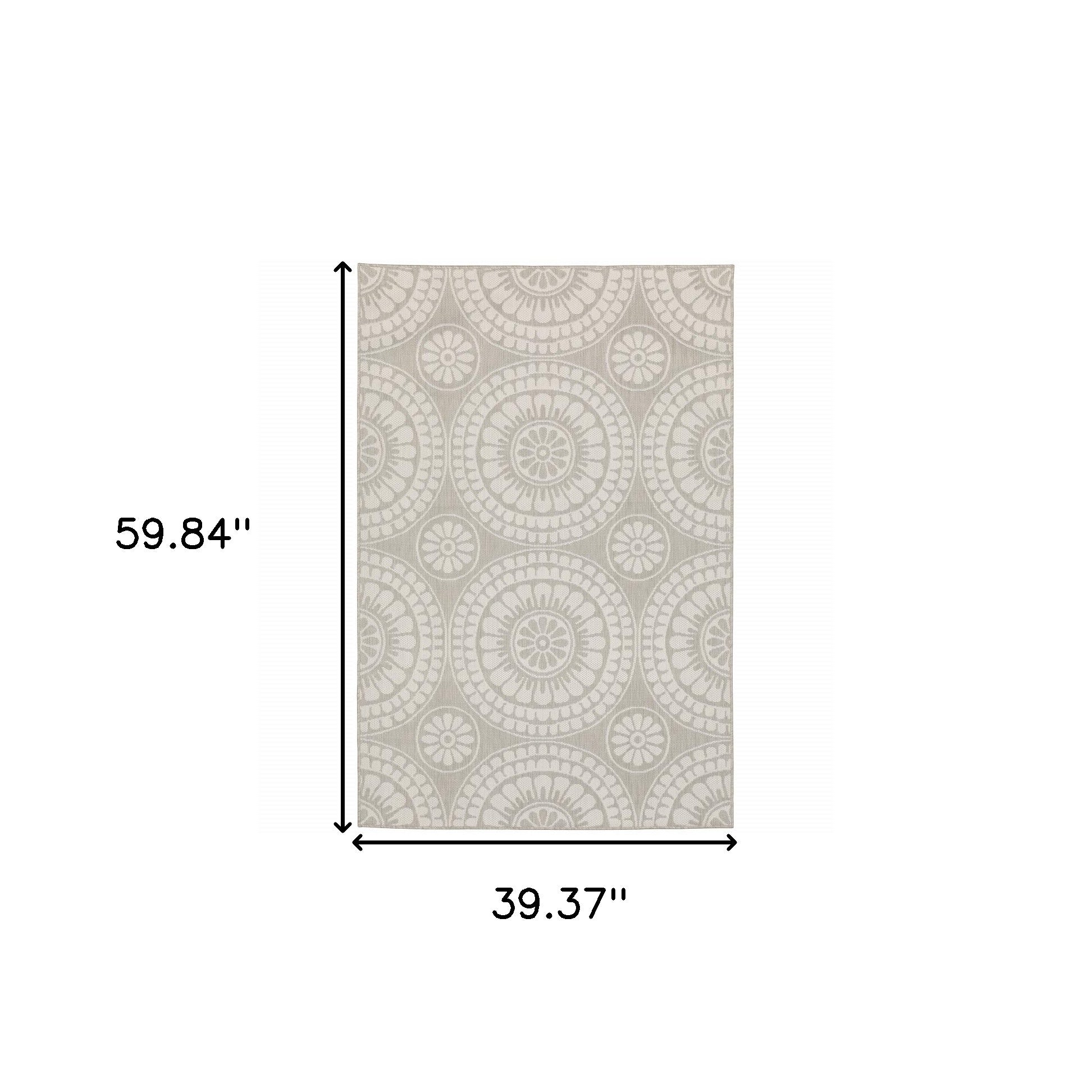 3' X 5' Gray and Ivory Geometric Stain Resistant Indoor Outdoor Area Rug