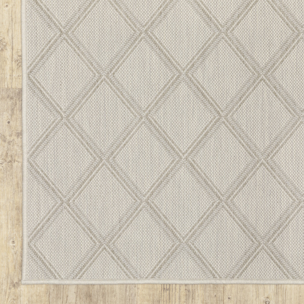 3' X 5' Gray and Ivory Geometric Stain Resistant Indoor Outdoor Area Rug