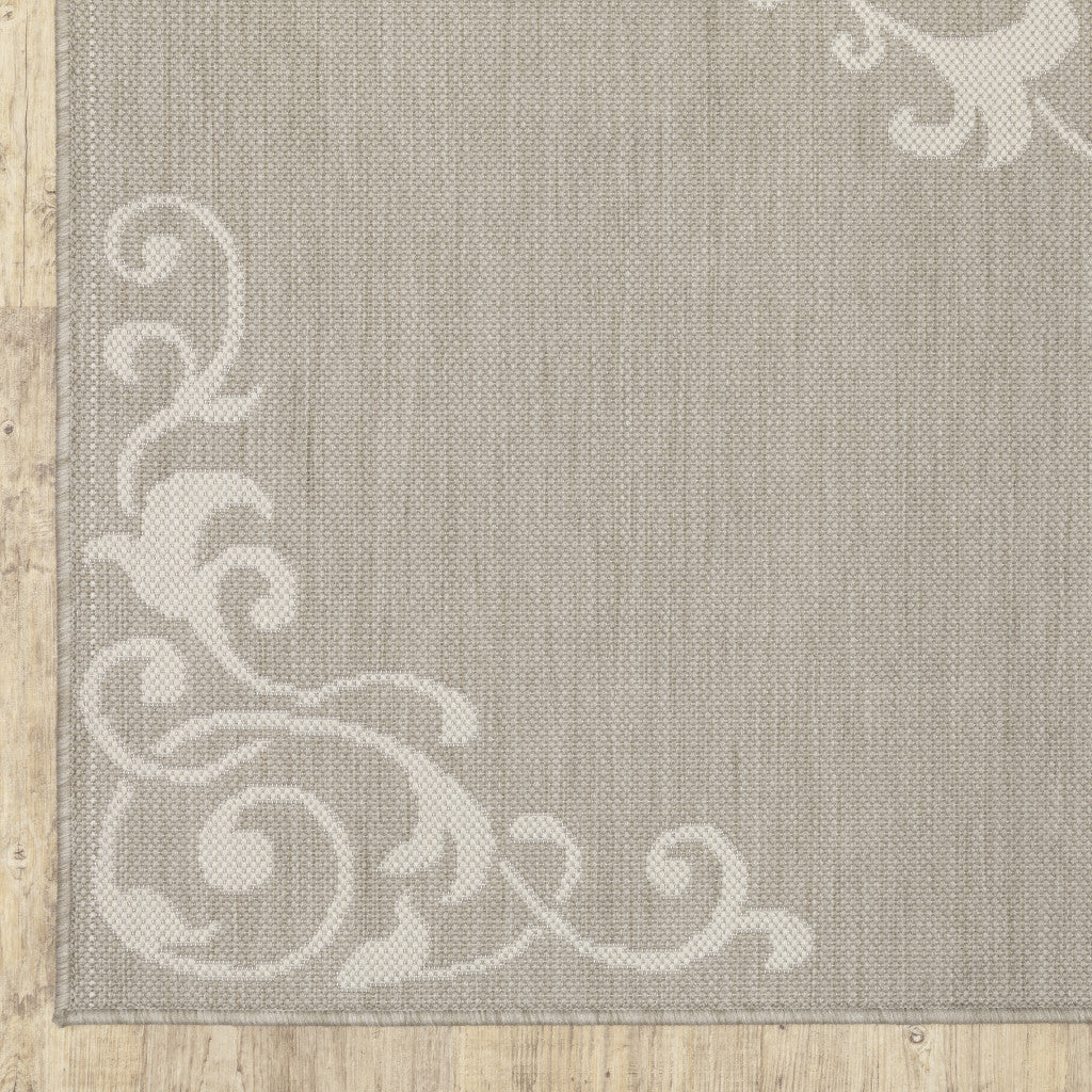 3' X 5' Gray and Ivory Oriental Stain Resistant Indoor Outdoor Area Rug