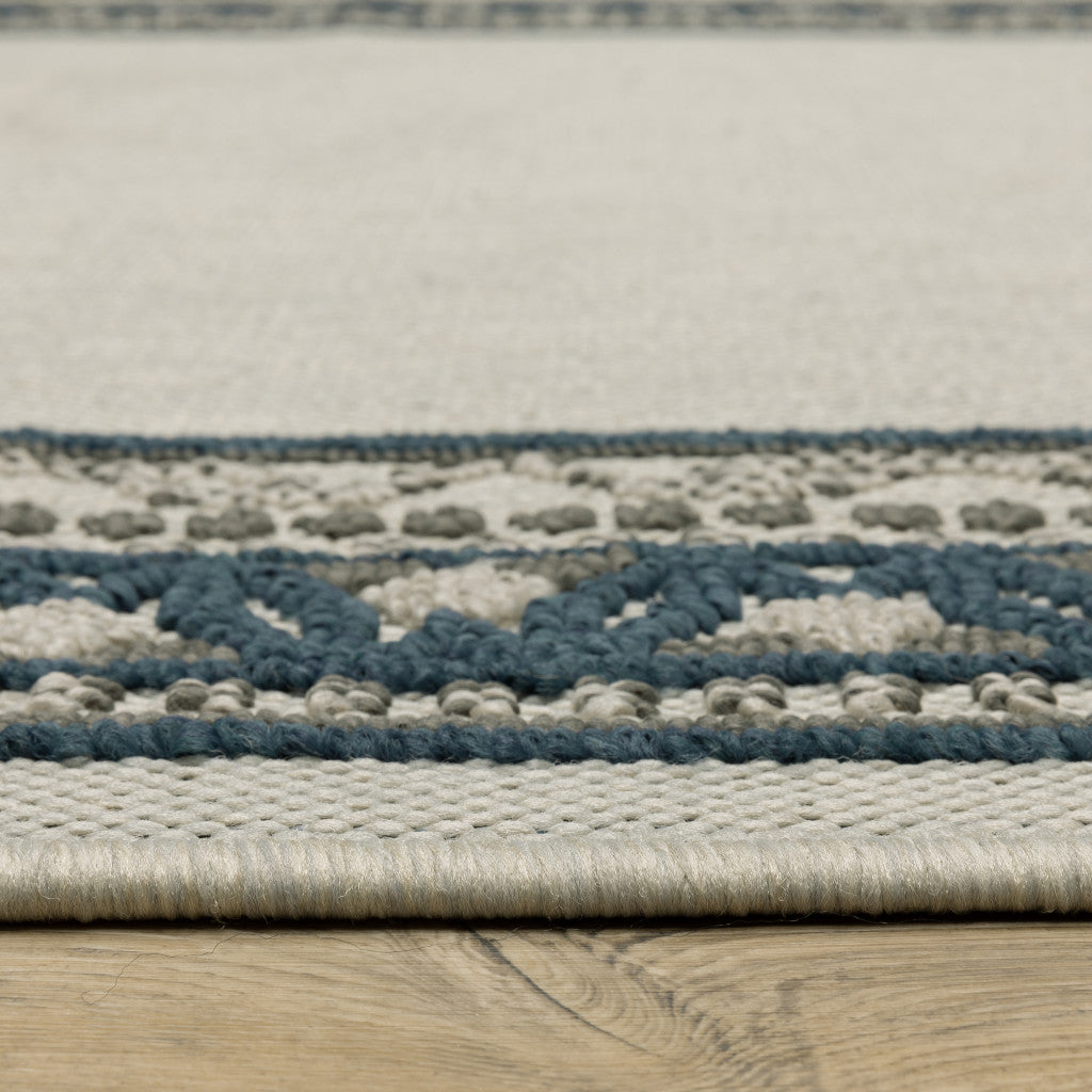 2' X 4' Blue and Beige Stain Resistant Indoor Outdoor Area Rug