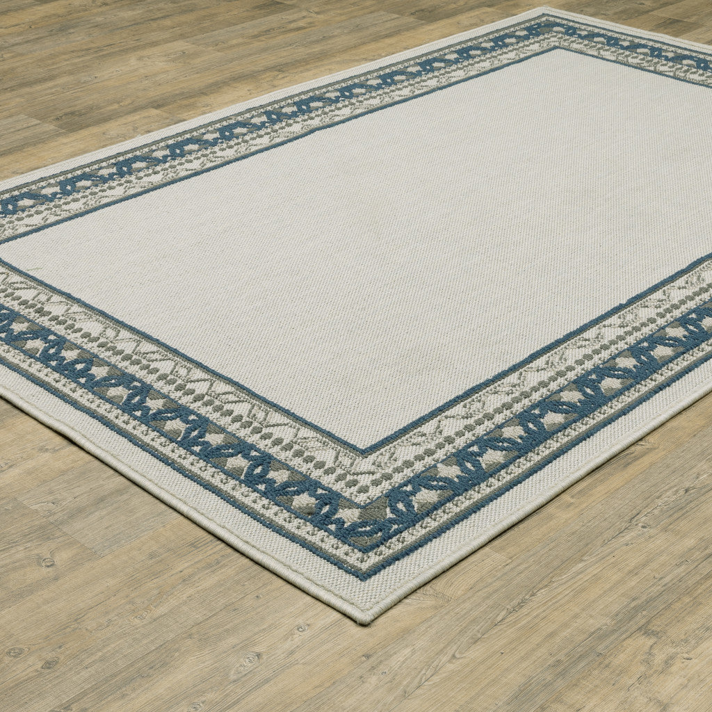 8' x 10' Blue and Beige Stain Resistant Indoor Outdoor Area Rug