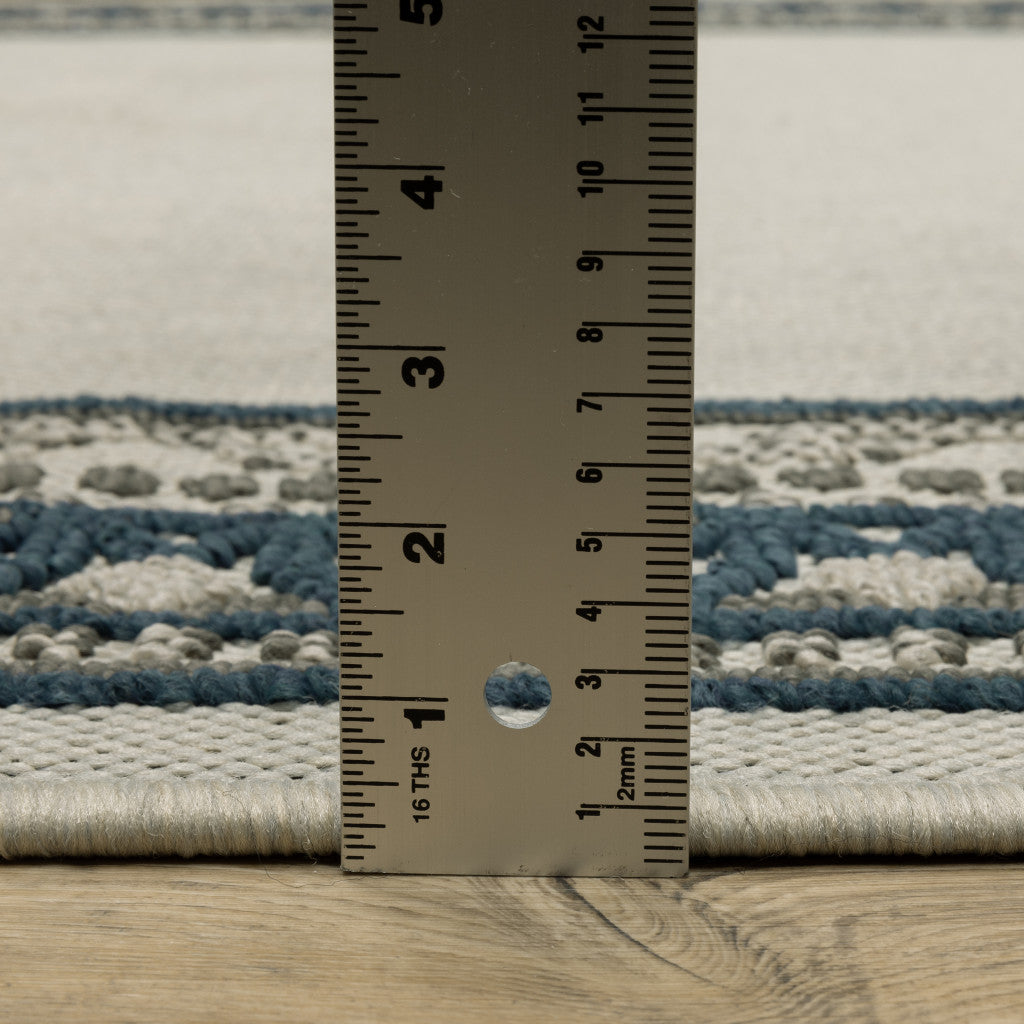 10' x 13' Blue and Beige Stain Resistant Indoor Outdoor Area Rug