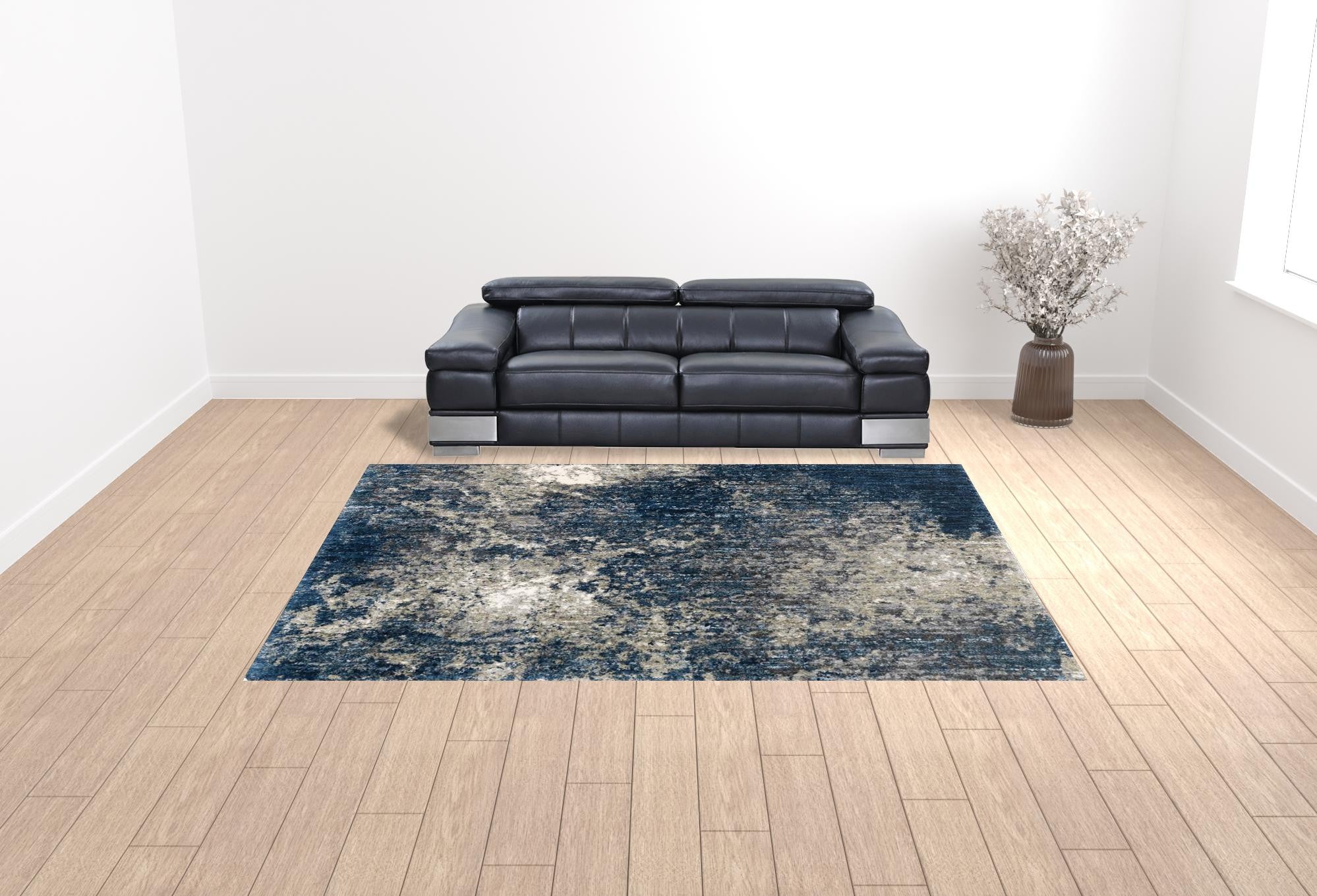 10' X 13' Blue And Grey Abstract Shag Power Loom Stain Resistant Area Rug