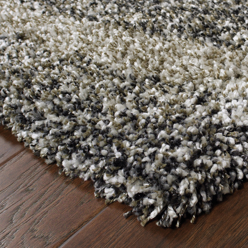 10' X 13' Charcoal Silver And Grey Abstract Shag Power Loom Stain Resistant Area Rug