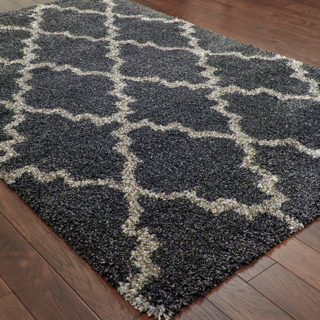 10' X 13' Charcoal And Grey Geometric Shag Power Loom Stain Resistant Area Rug