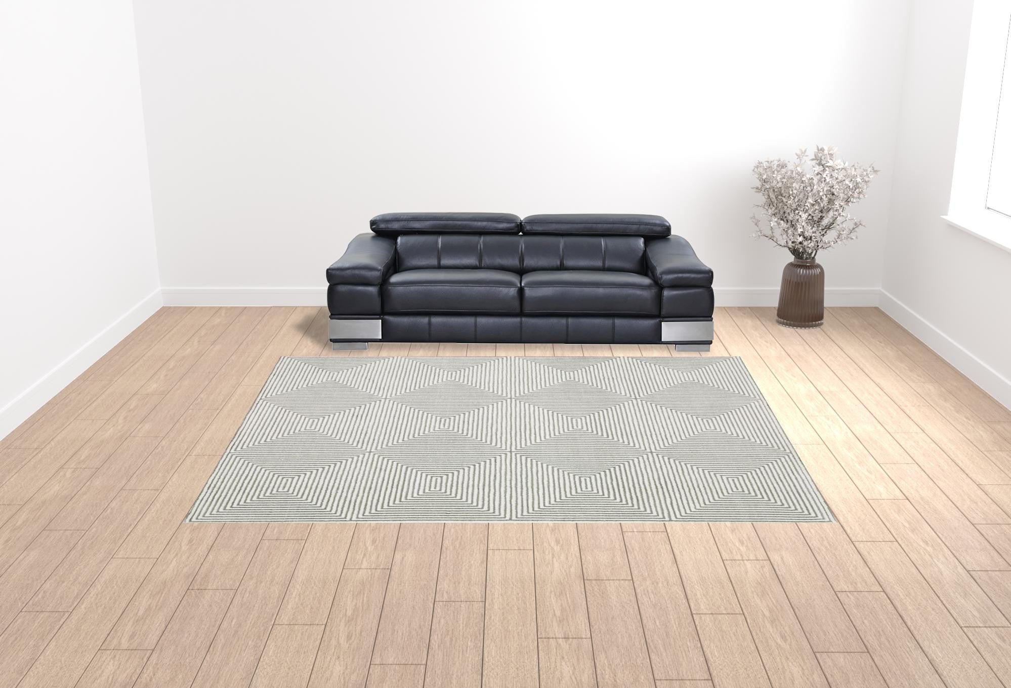 10' X 13' Grey And White Geometric Power Loom Stain Resistant Area Rug