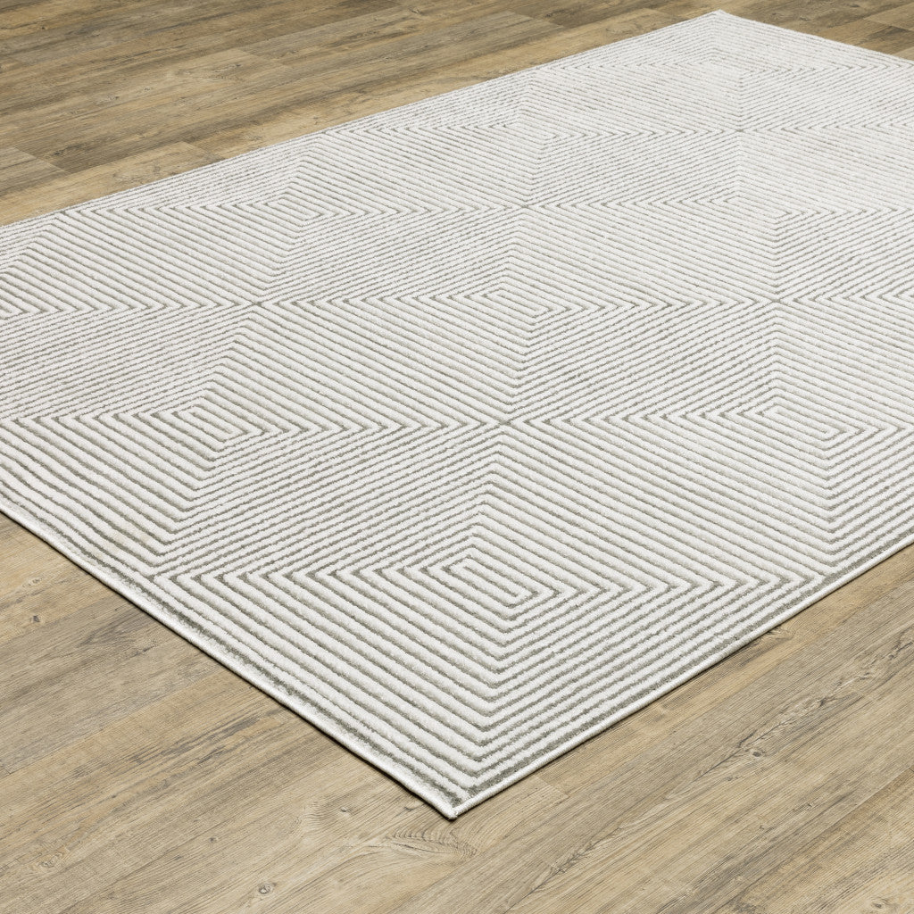 10' X 13' Grey And White Geometric Power Loom Stain Resistant Area Rug