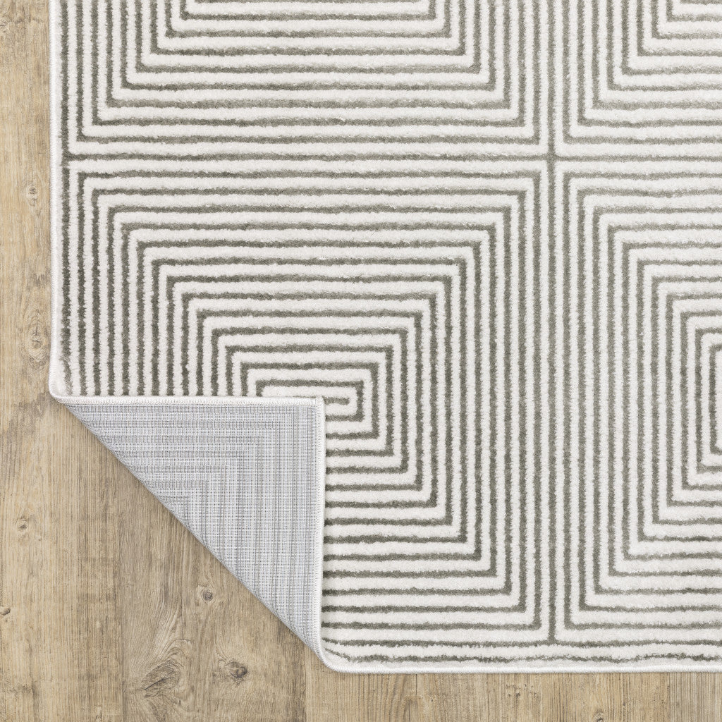 10' X 13' Grey And White Geometric Power Loom Stain Resistant Area Rug