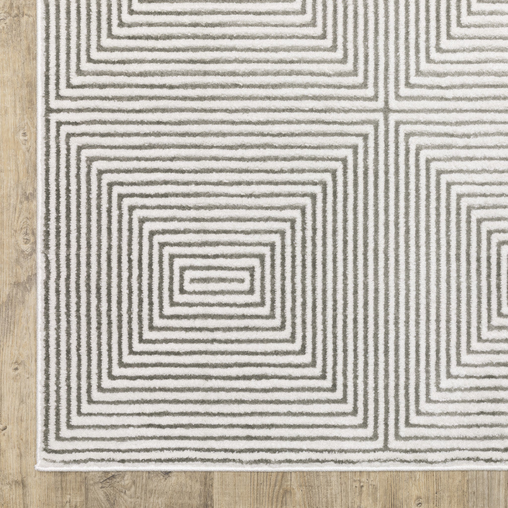 10' X 13' Grey And White Geometric Power Loom Stain Resistant Area Rug