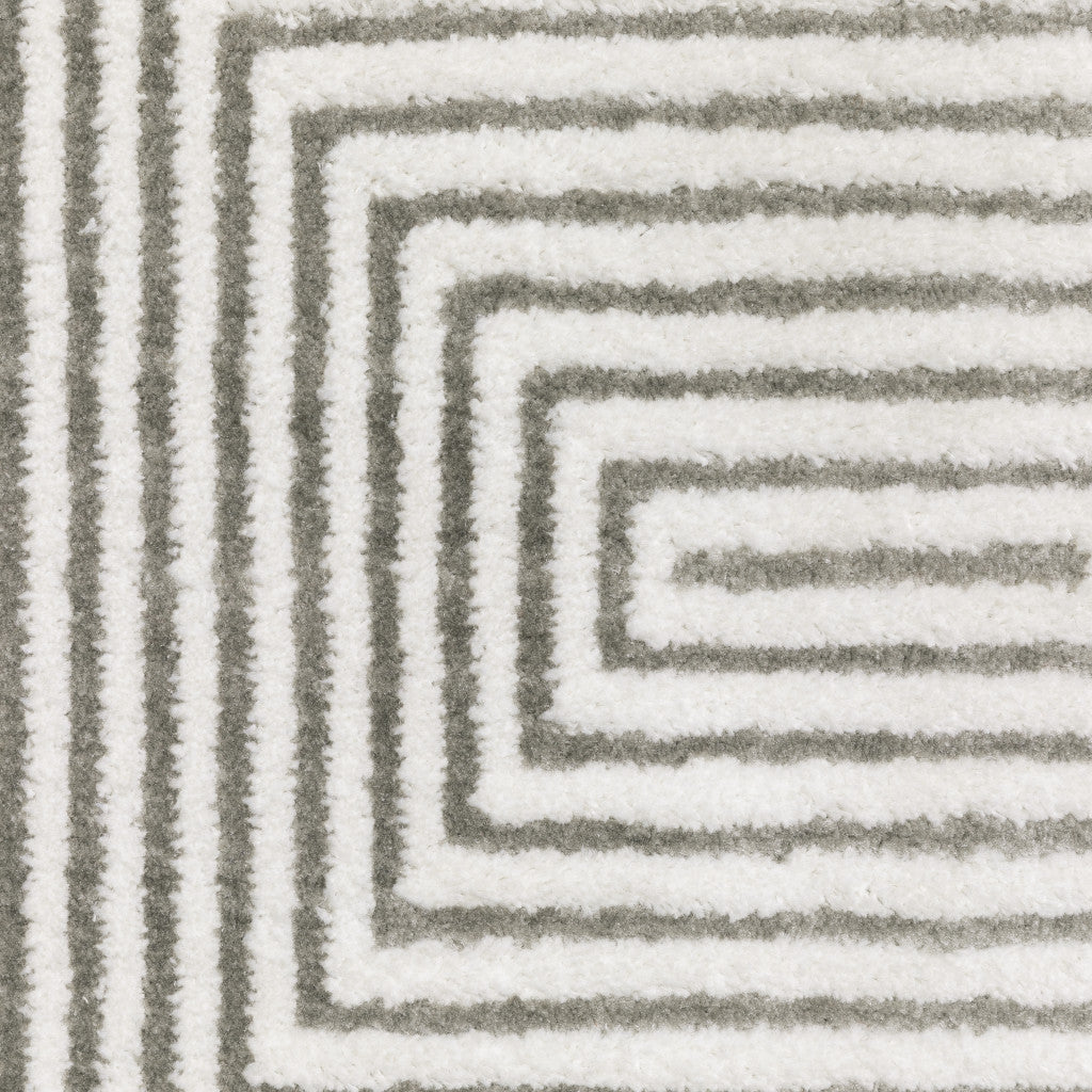 10' X 13' Grey And White Geometric Power Loom Stain Resistant Area Rug