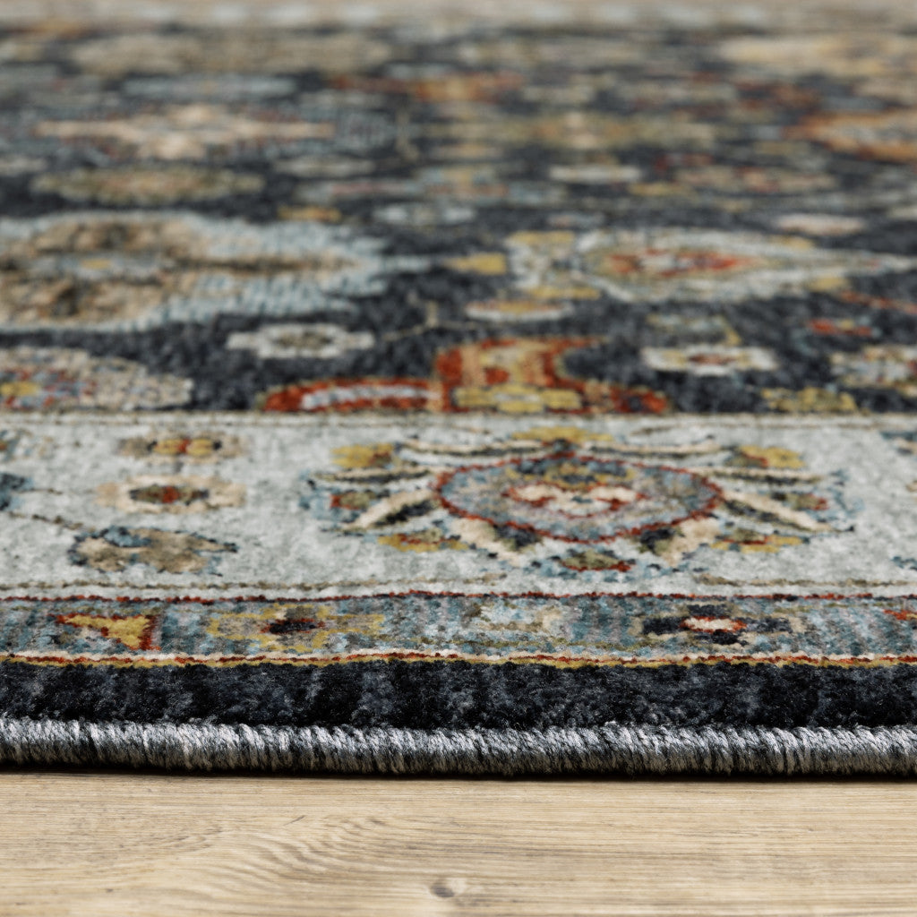 10' X 13' Blue Red Beige Yellow Grey Rust And Gold Oriental Power Loom Stain Resistant Area Rug With Fringe