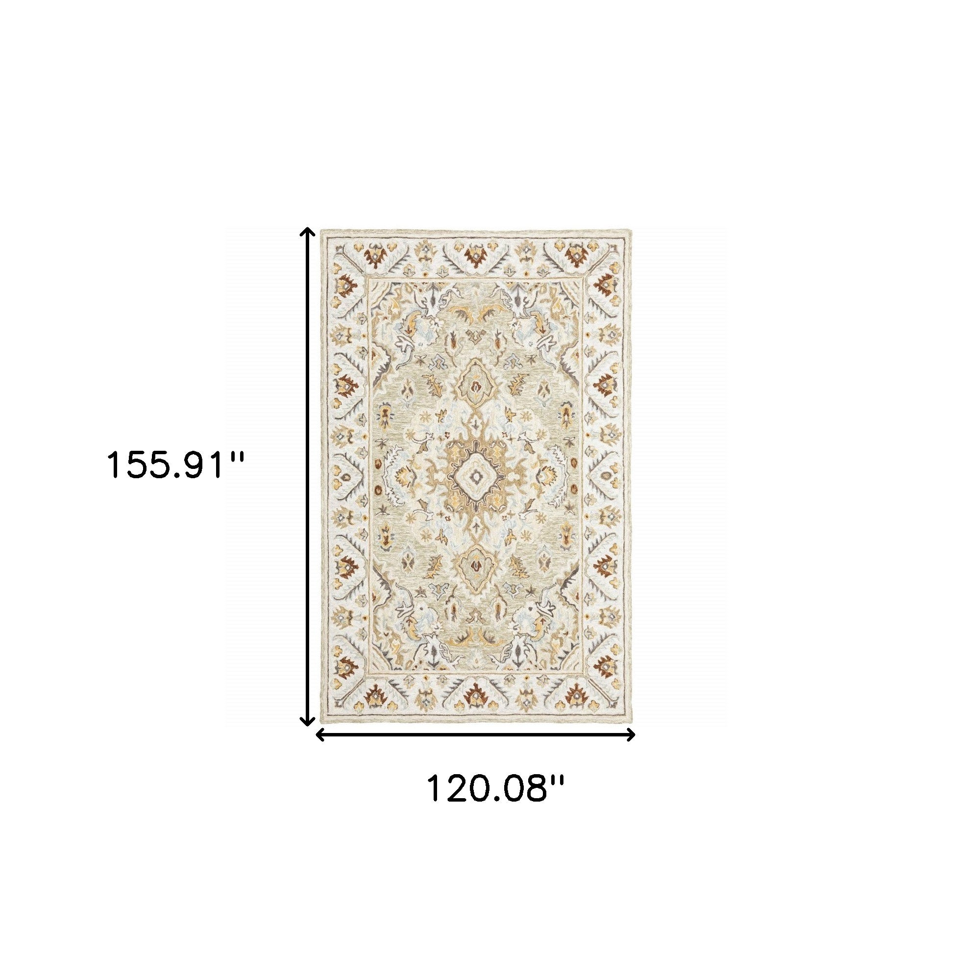 10' X 13' Ivory Beige Gold And Muted Grey Oriental Tufted Handmade Stain Resistant Area Rug