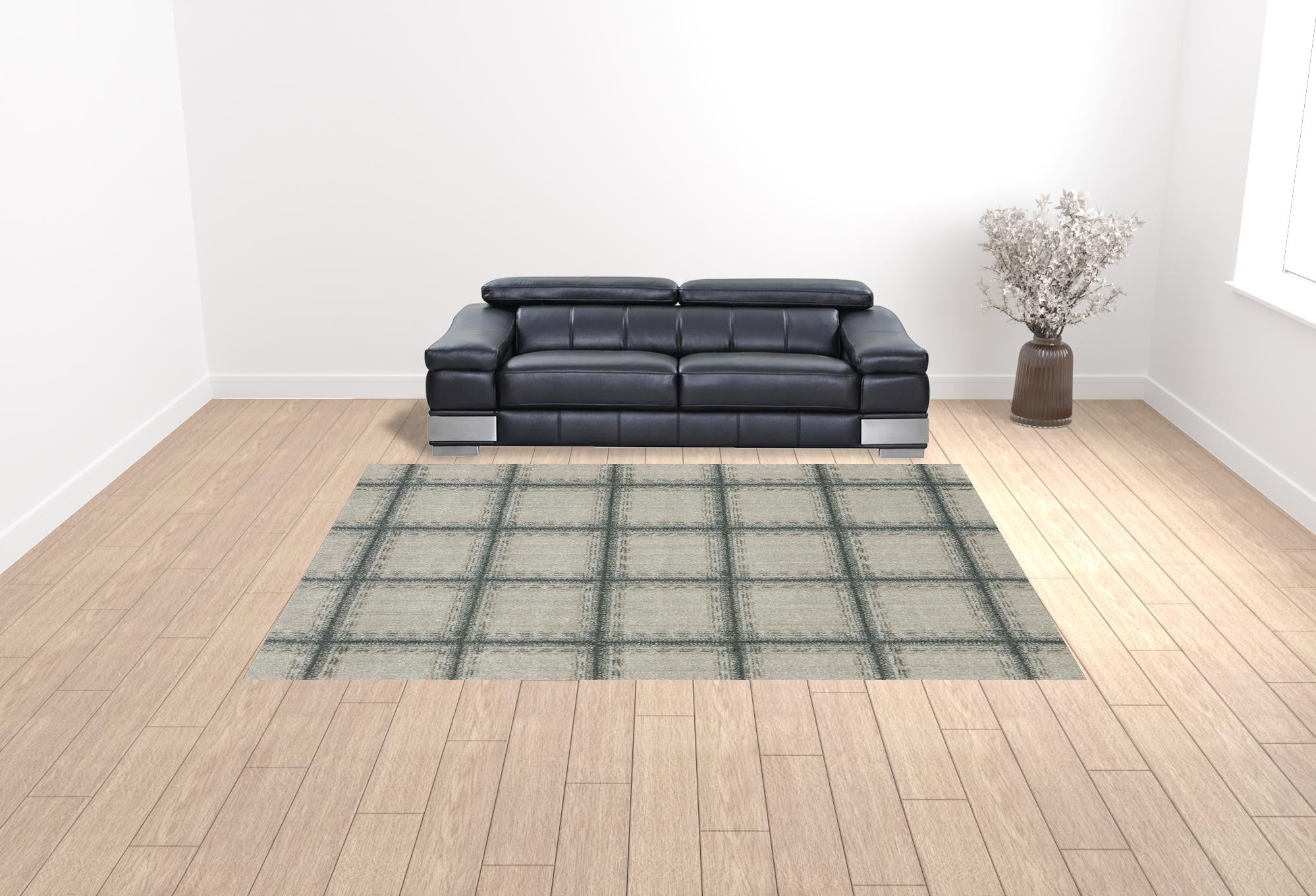 10' X 13' Grey Teal And Beige Geometric Power Loom Stain Resistant Area Rug