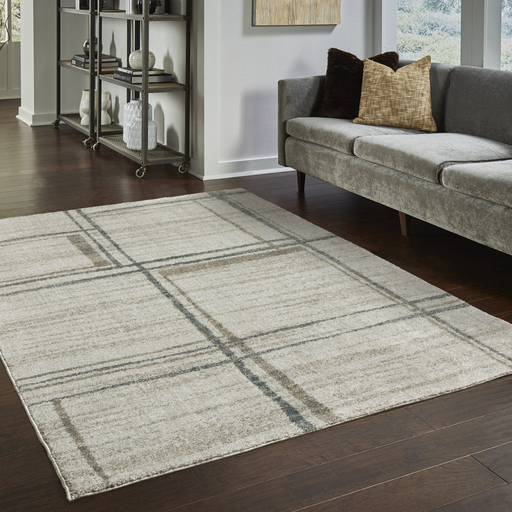 10' X 13' Grey Teal Beige And Tan Geometric Power Loom Stain Resistant Area Rug