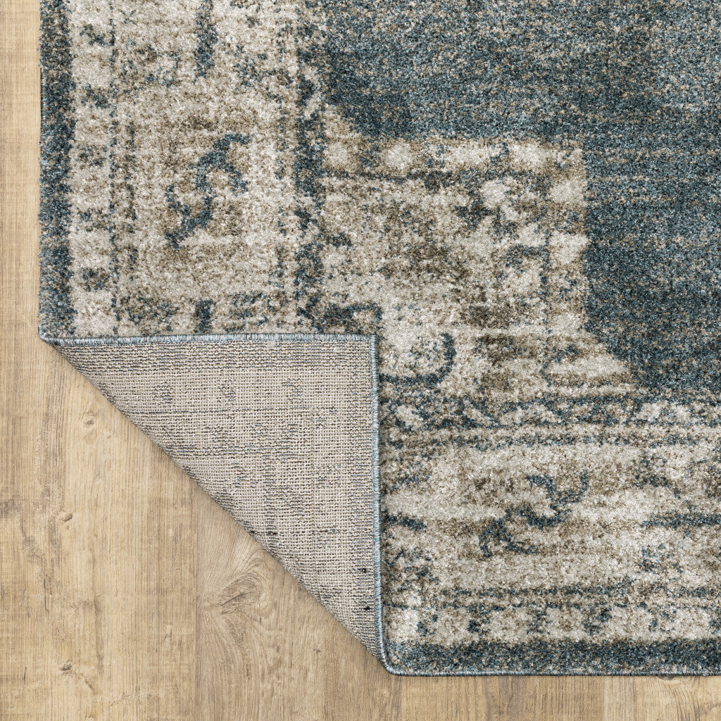 10' X 13' Blue And Beige Oriental Power Loom Stain Resistant Area Rug