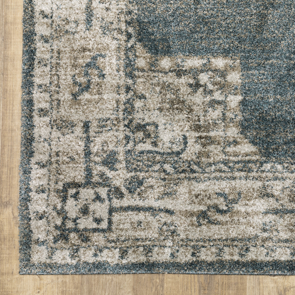 10' X 13' Blue And Beige Oriental Power Loom Stain Resistant Area Rug