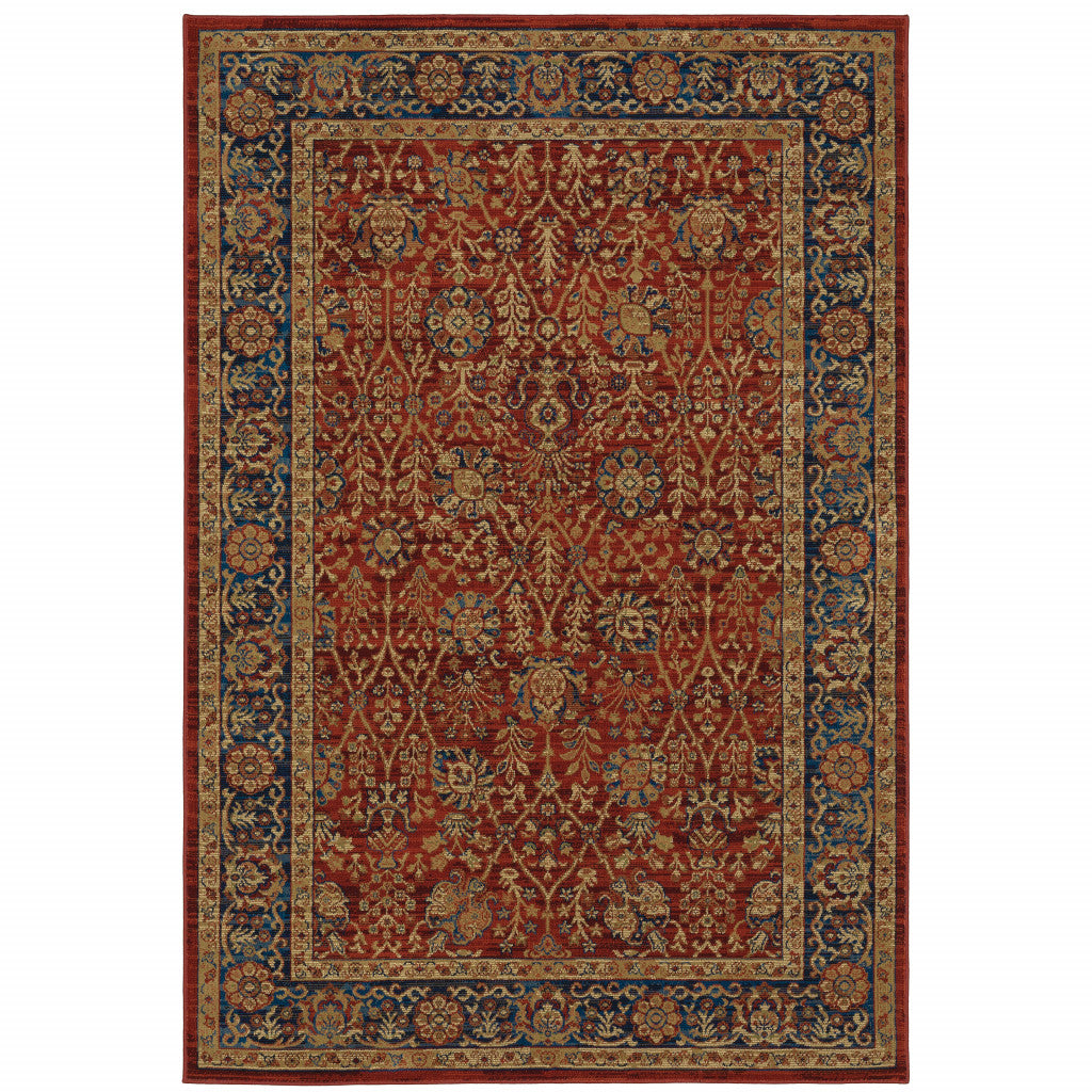 10' X 13' Red And Blue Oriental Power Loom Stain Resistant Area Rug