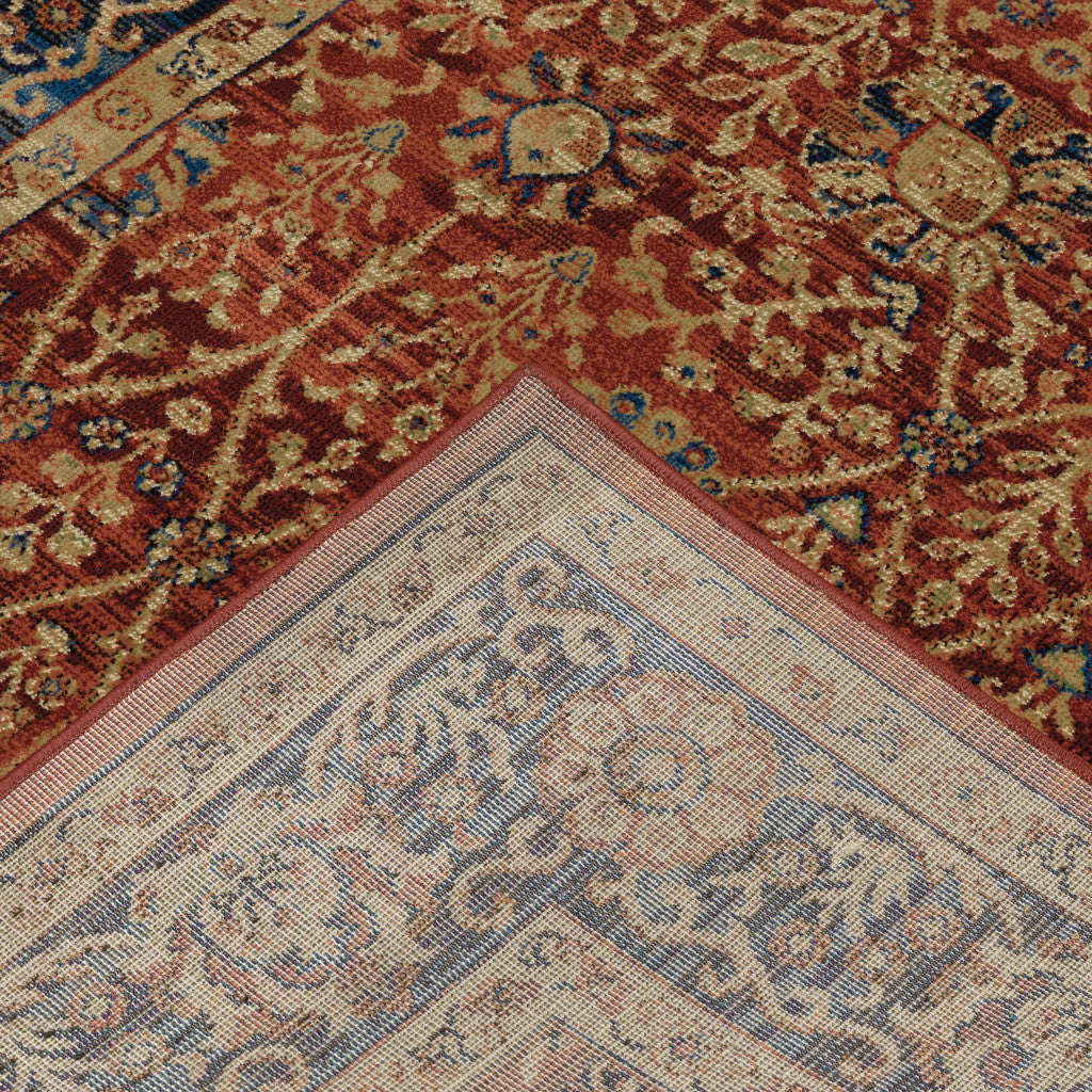 10' X 13' Red And Blue Oriental Power Loom Stain Resistant Area Rug