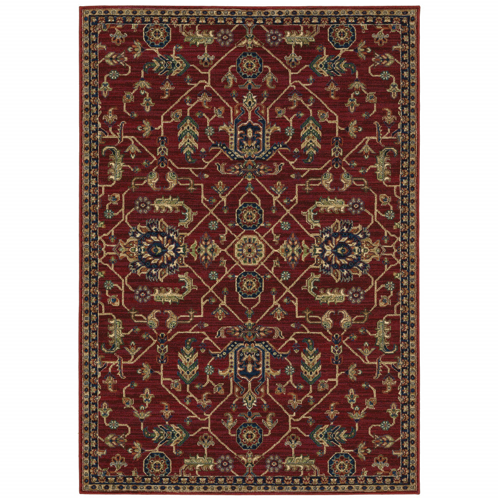 10' X 13' Red And Blue Oriental Power Loom Stain Resistant Area Rug