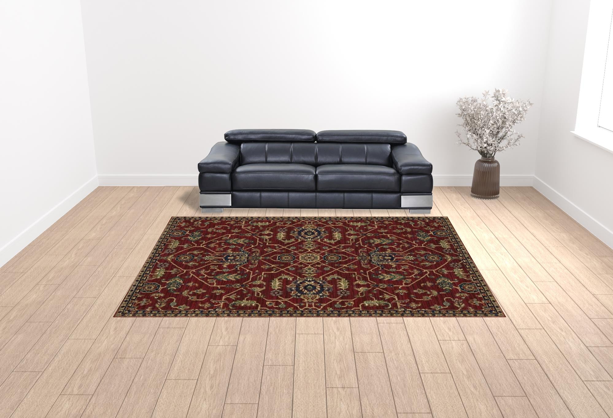 10' X 13' Red And Blue Oriental Power Loom Stain Resistant Area Rug