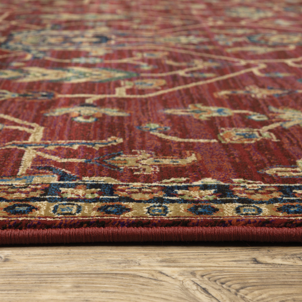 10' X 13' Red And Blue Oriental Power Loom Stain Resistant Area Rug