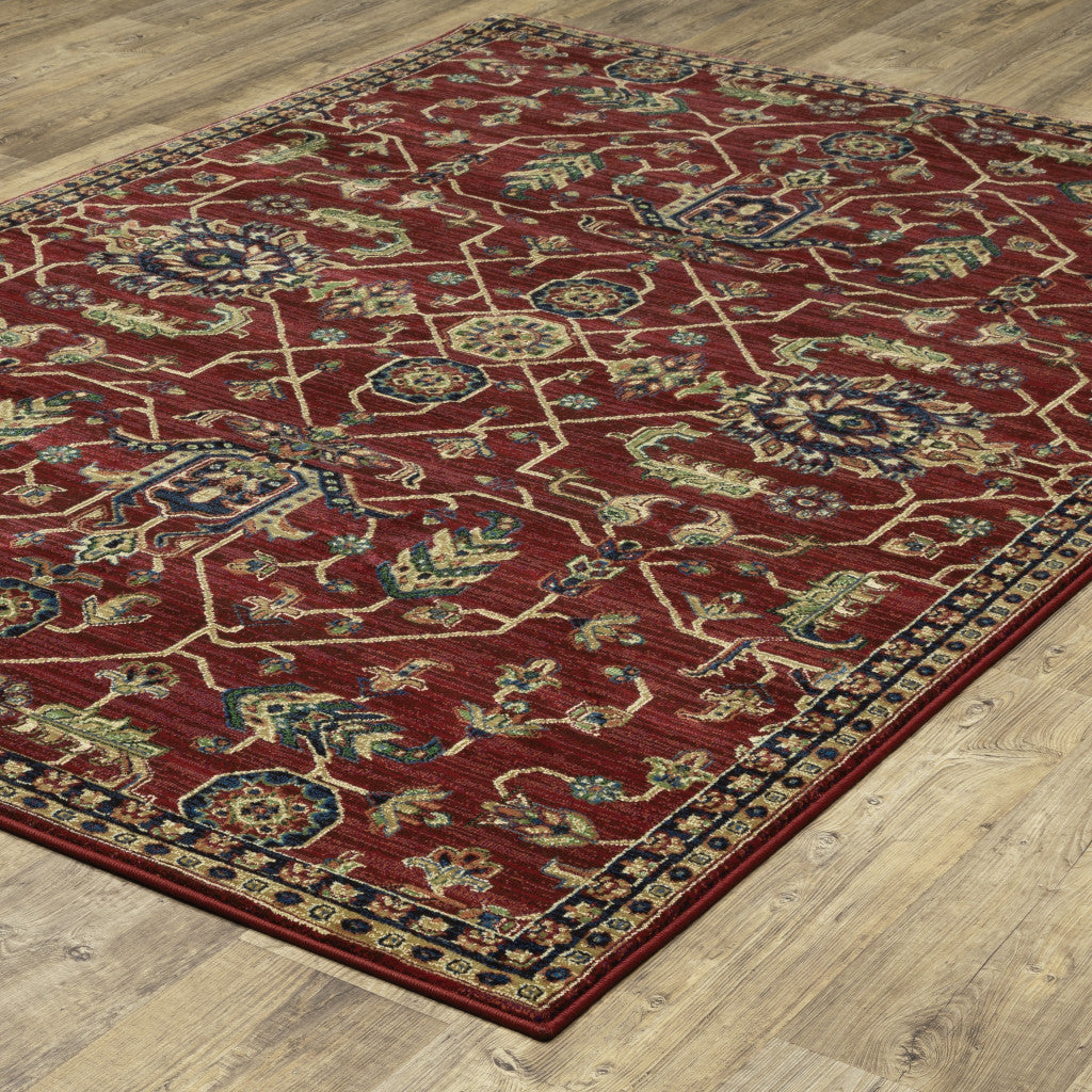 10' X 13' Red And Blue Oriental Power Loom Stain Resistant Area Rug