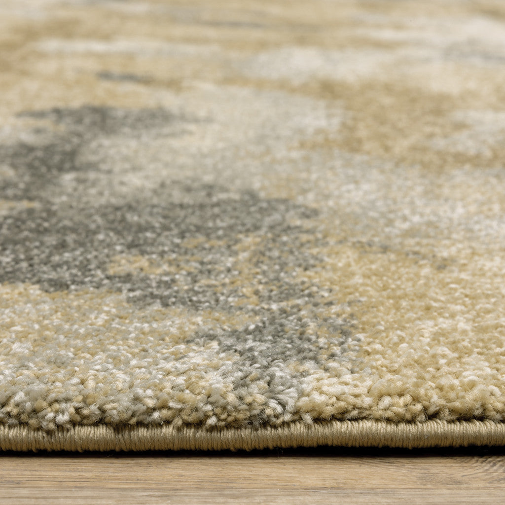 10' X 13' Beige Grey And Gold Abstract Power Loom Stain Resistant Area Rug