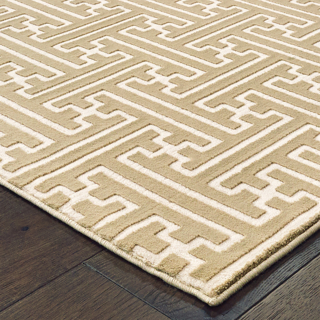 10' X 13' Gold And Ivory Geometric Power Loom Stain Resistant Area Rug