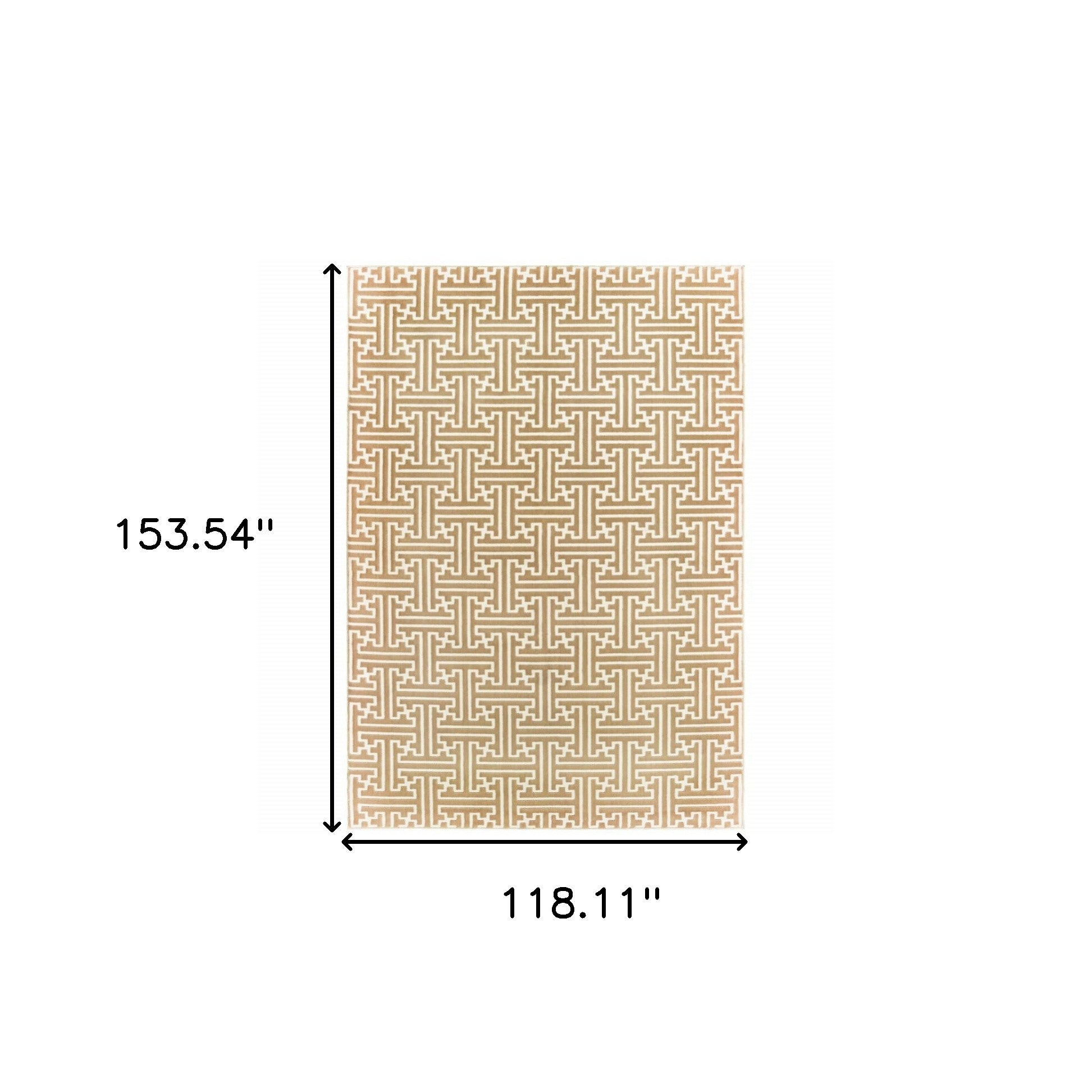 10' X 13' Gold And Ivory Geometric Power Loom Stain Resistant Area Rug