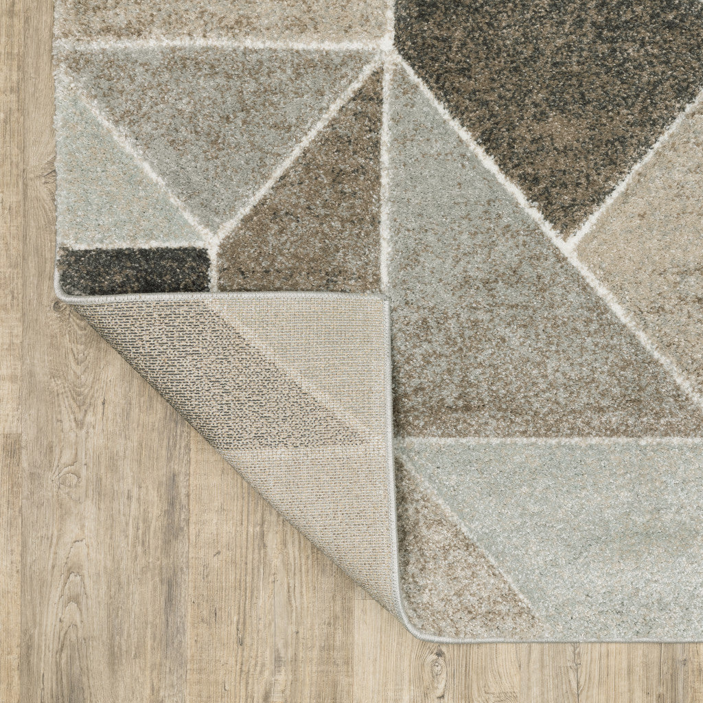 10' X 13' Grey Brown Beige Tan Taupe And Ivory Geometric Power Loom Stain Resistant Area Rug