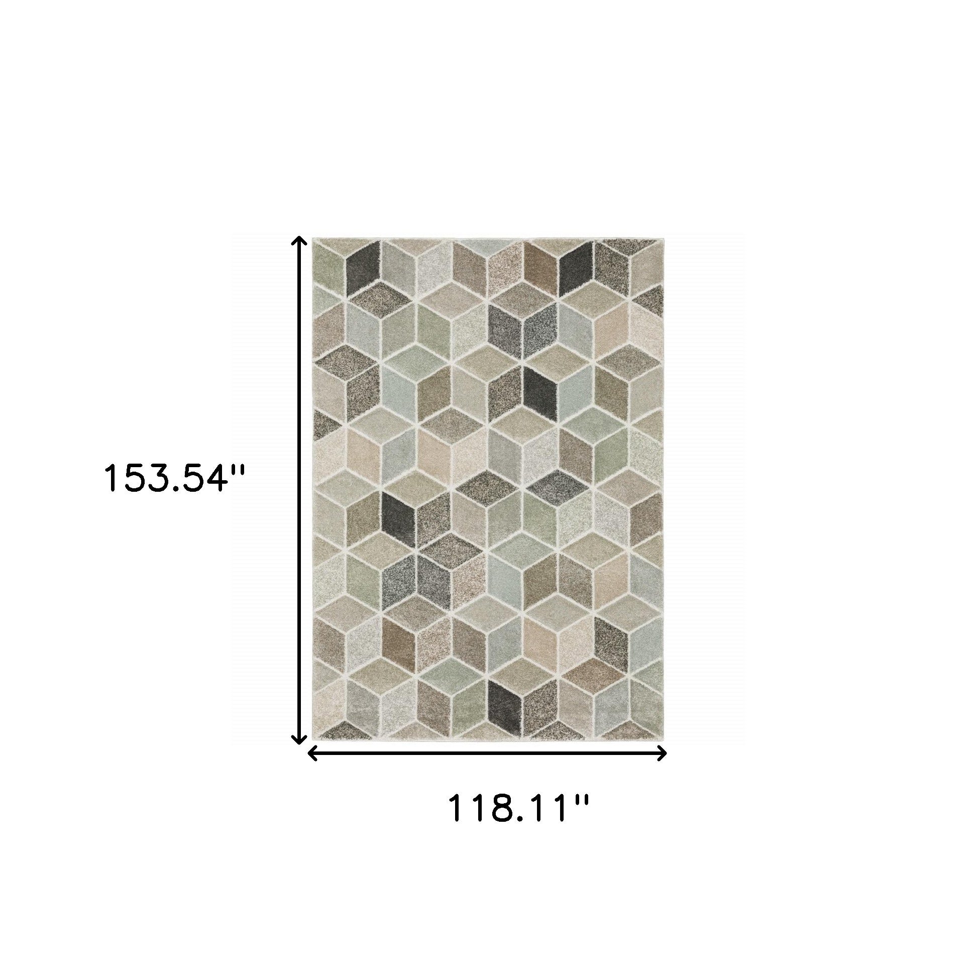 10' X 13' Beige Brown Grey Tan Sage And Pale Blue Geometric Power Loom Stain Resistant Area Rug