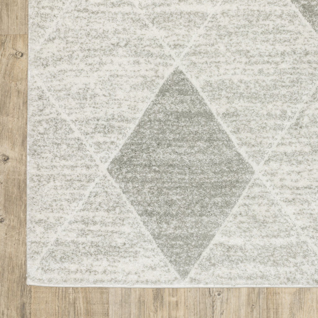 10' X 13' Grey And Ivory Geometric Power Loom Stain Resistant Area Rug