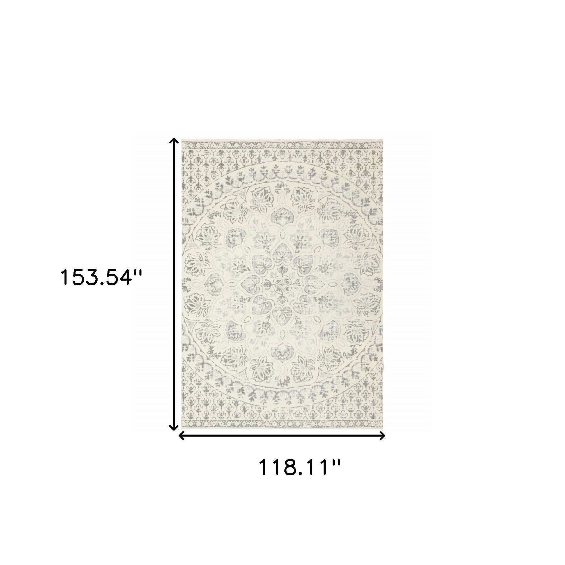 10' X 13' Ivory And Grey Floral Power Loom Stain Resistant Area Rug